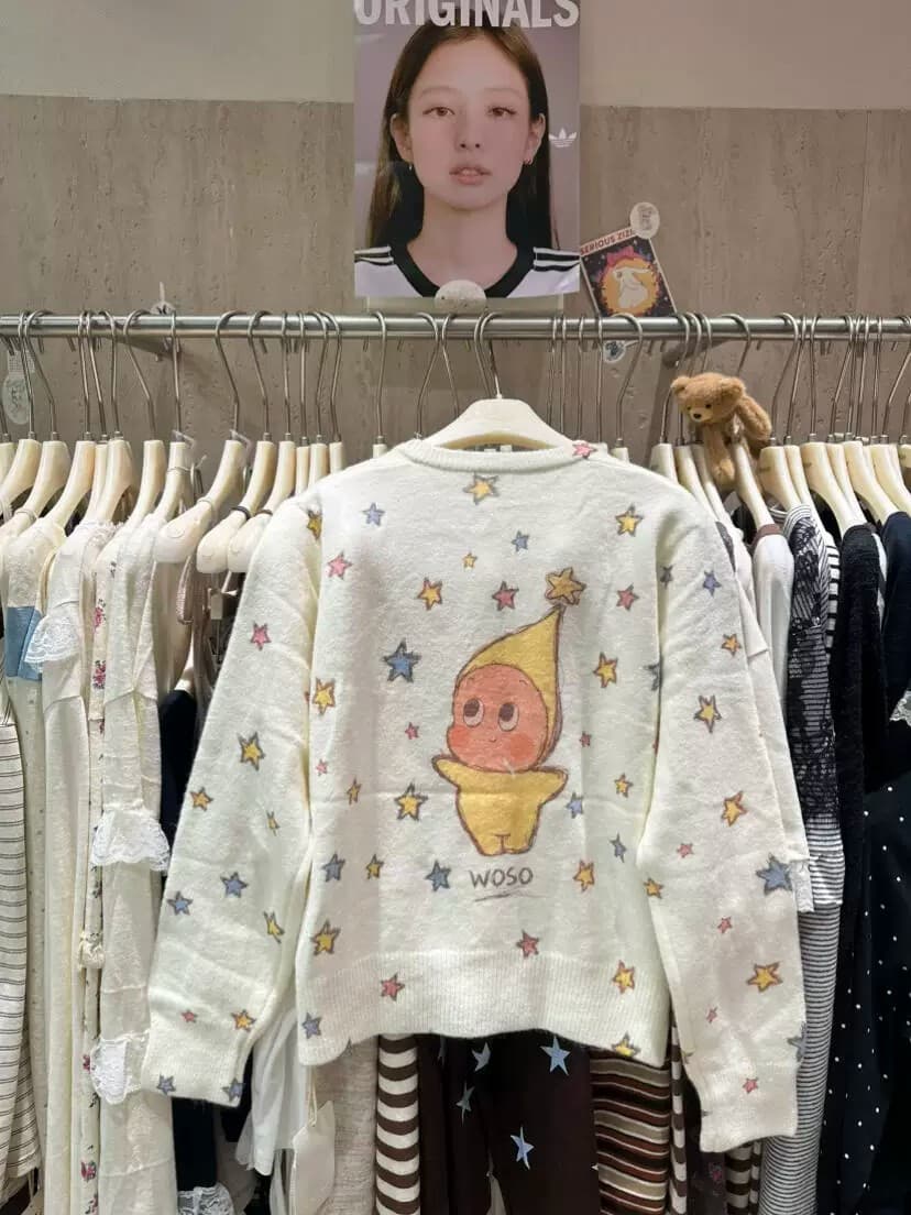 26 년 가을 켜기 새로운 한 부서 달콤함 귀신 프린트 루즈핏 니트 오픈 가디건 제외 된 하의 18092 상세 이미지 6
