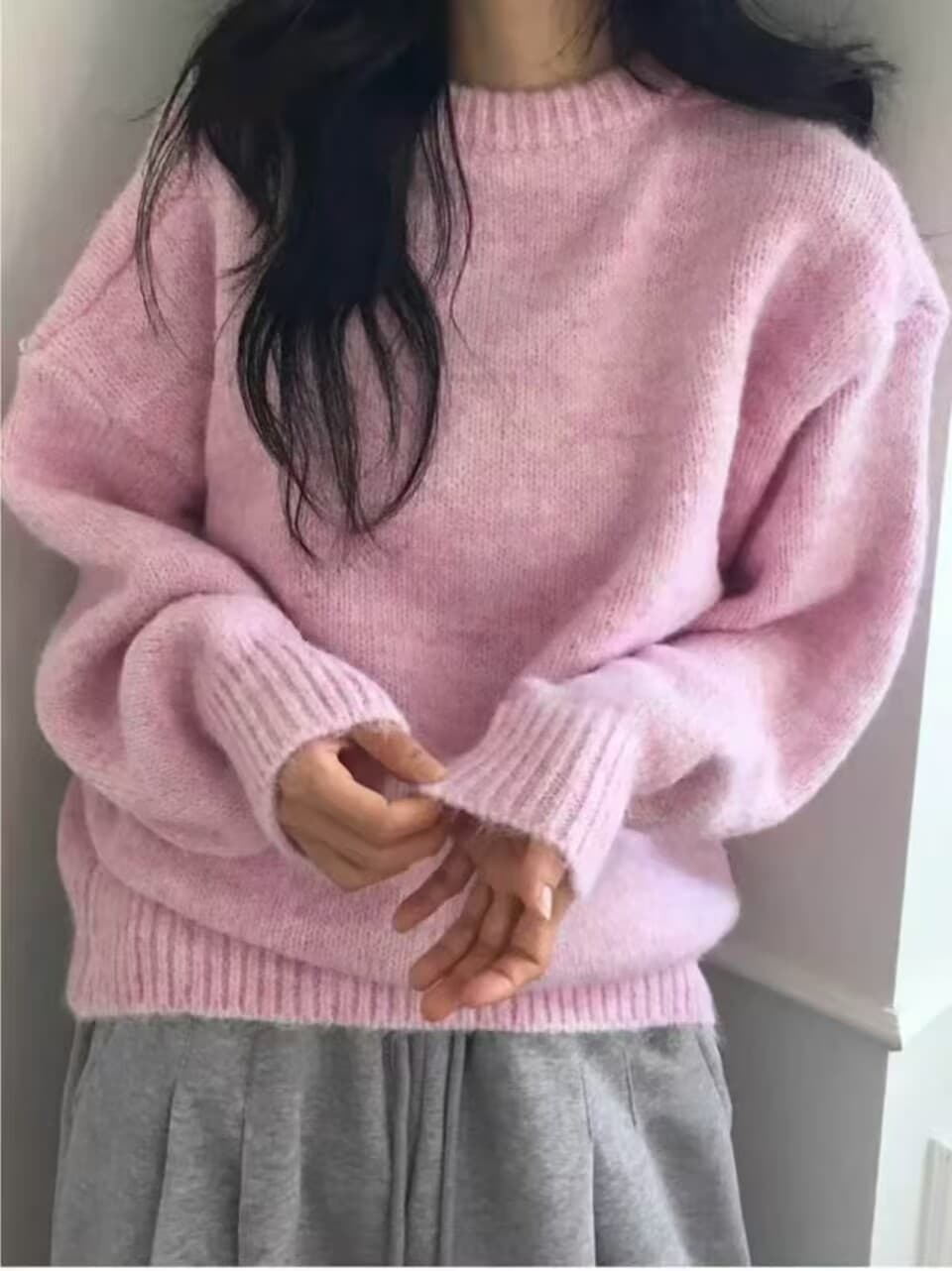 베이지 색 라운드 넥 풀오버 스웨터 여자 가을 겨울 한 부서 느긋한 고급 센스 니트 맨위 상세 이미지 5