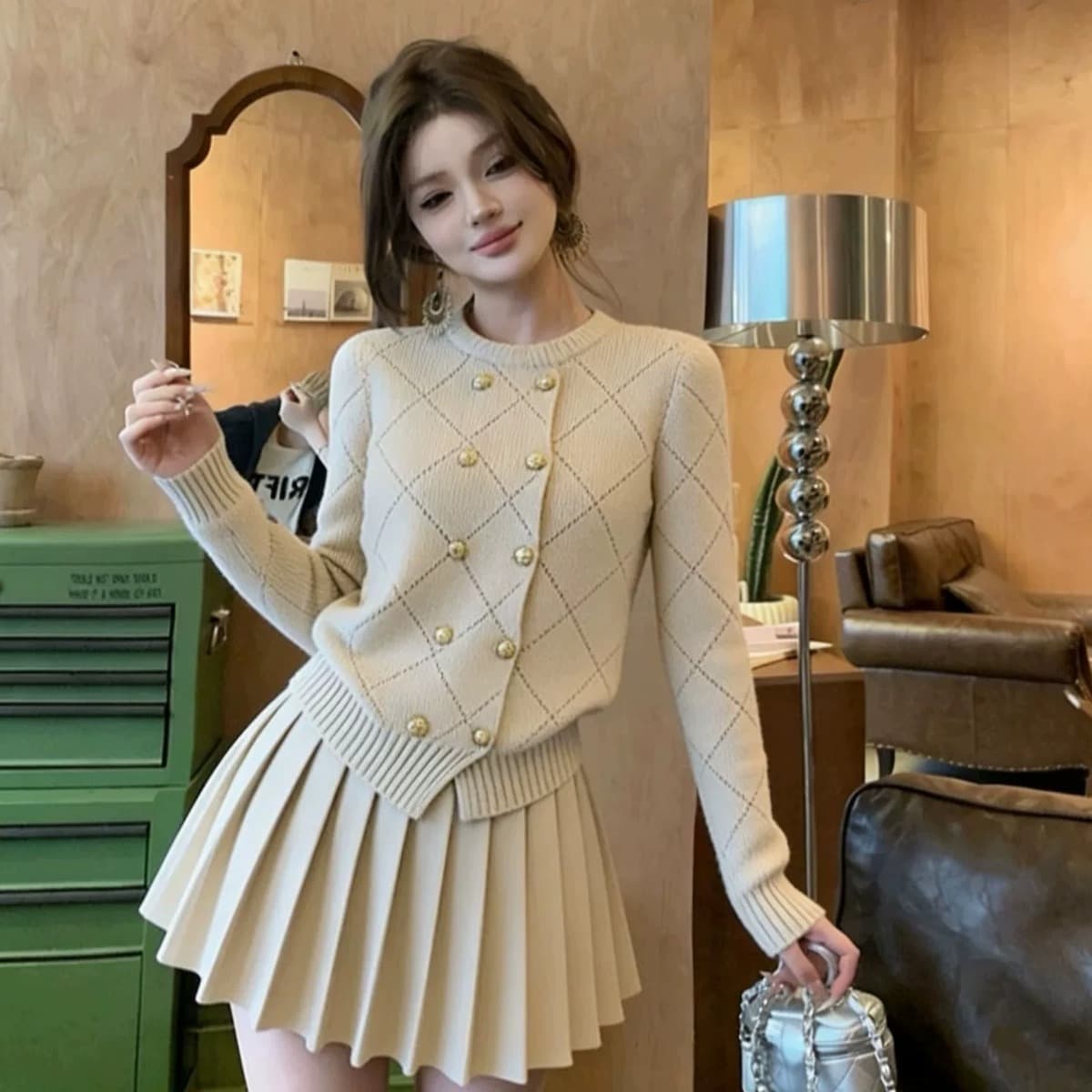 작은 키 향기로운 스웨터 원피스 아이들 이른 가을 2026 새로운 그레이트 통해보기 가져 가라. 전체 집합 미니 스커트 세트 이미지 4