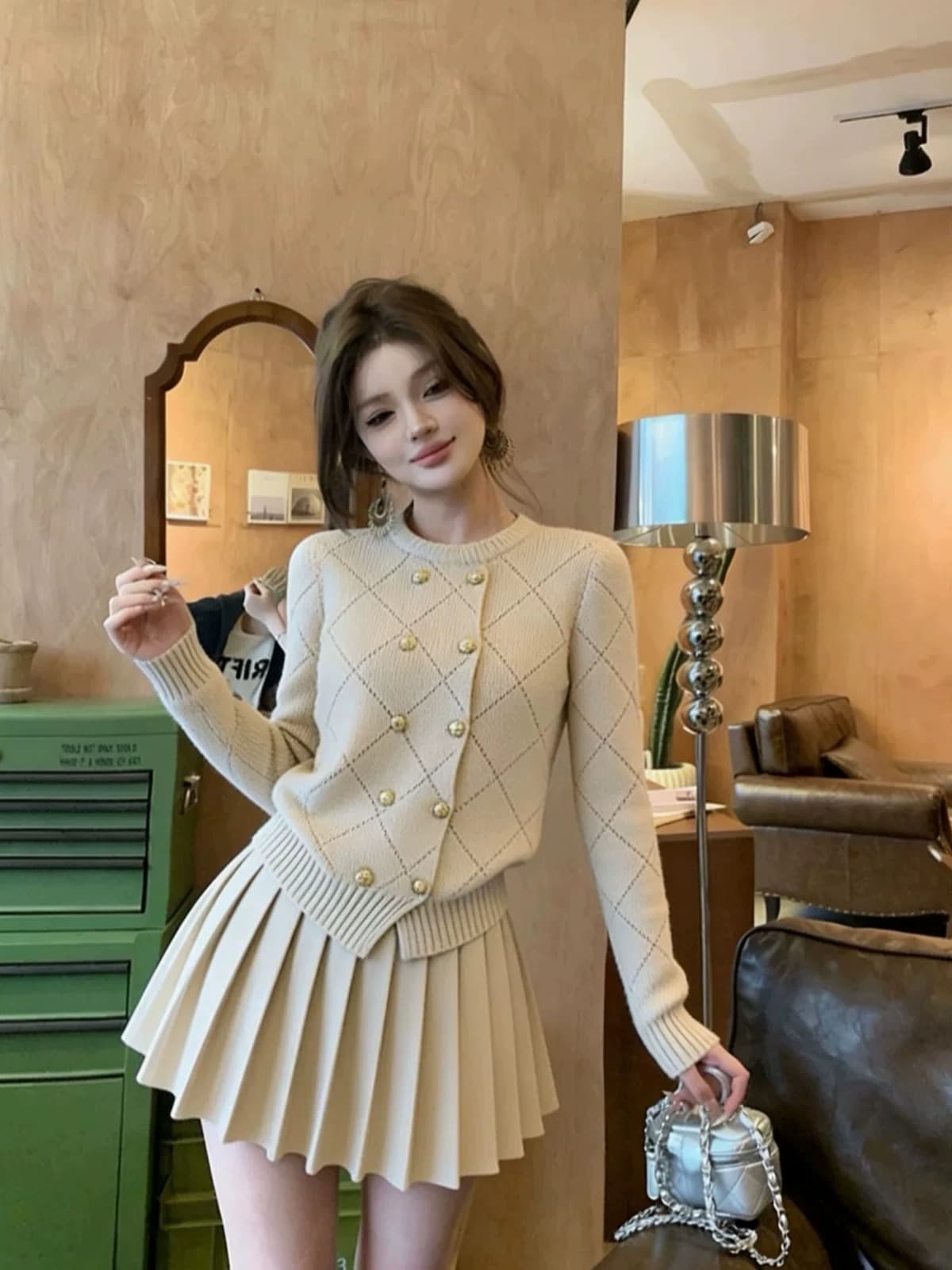 작은 키 향기로운 스웨터 원피스 아이들 이른 가을 2026 새로운 그레이트 통해보기 가져 가라. 전체 집합 미니 스커트 세트 상세 이미지 1