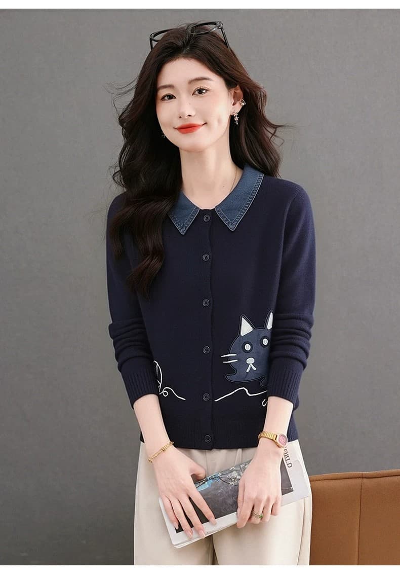데님 칼라 니트 오픈 가디건 여성 짧은 가을 의상 2026 새로운 외부 가져 가라. 외국 가스 잘 생긴 스웨터 코트 봄 가을 맨위 상세 이미지 11
