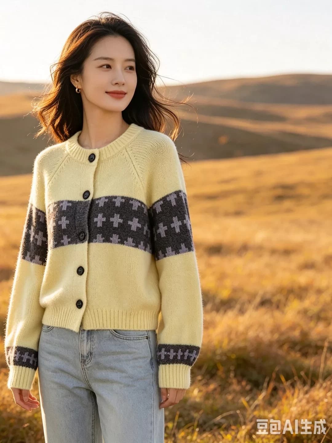 레트로 자카드 가을 새로운 한 부서 라운드 넥 루즈핏 쇼트 스타일 부드러운 찹쌀 스웨터 코트 느긋한 바람 작은 키 맨위 이미지 3