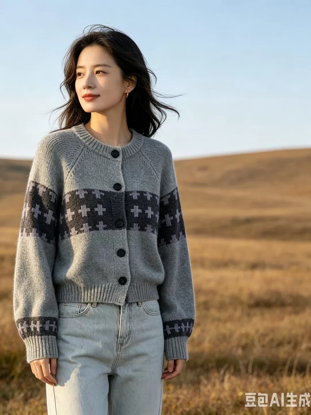 레트로 자카드 가을 새로운 한 부서 라운드 넥 루즈핏 쇼트 스타일 부드러운 찹쌀 스웨터 코트 느긋한 바람 작은 키 맨위 이미지 4