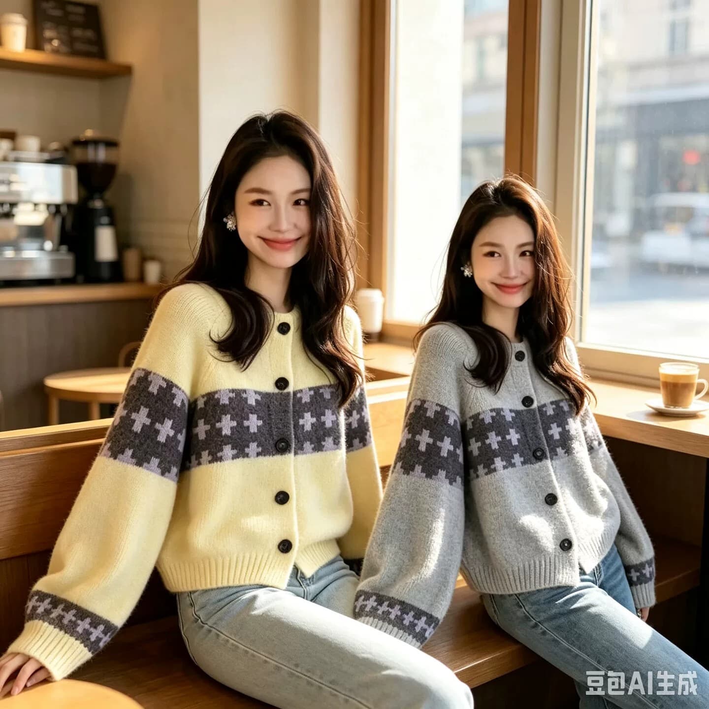 레트로 자카드 가을 새로운 한 부서 라운드 넥 루즈핏 쇼트 스타일 부드러운 찹쌀 스웨터 코트 느긋한 바람 작은 키 맨위 상세 이미지 2