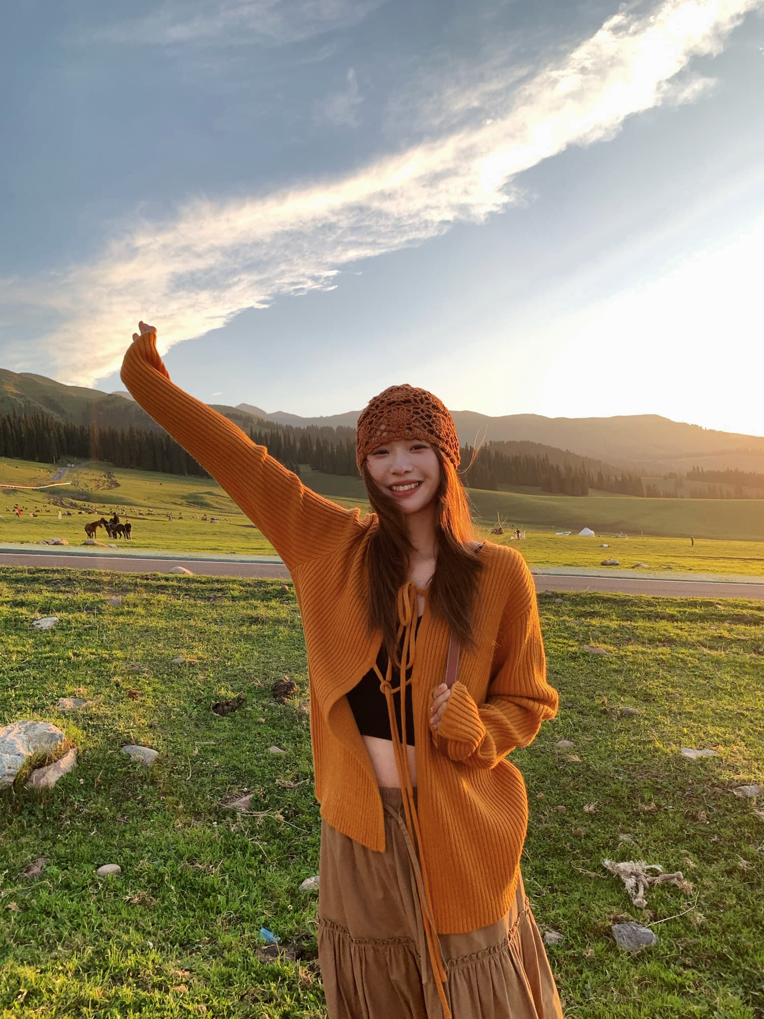 느긋한 바람 한 부서 주황색 레이스업 니트 오픈 가디건 여성 코트 이른 가을 경기 슬립 인기 착용 가져 가라. 그레이트 봐. 의류 이미지 4