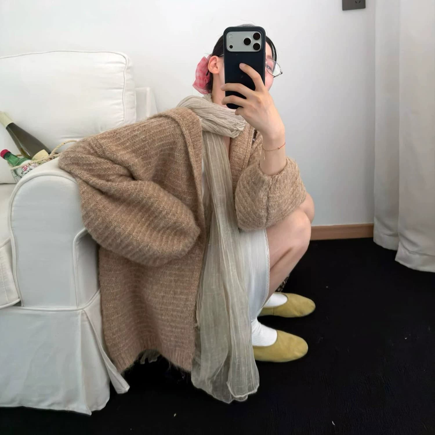 한 부서 후드 스웨터 여성 코트 느슨함 센스 느긋한 바람 루즈핏 부드러운 바람 가을 벌룬 소매 니트 오픈 가디건 상세 이미지 3