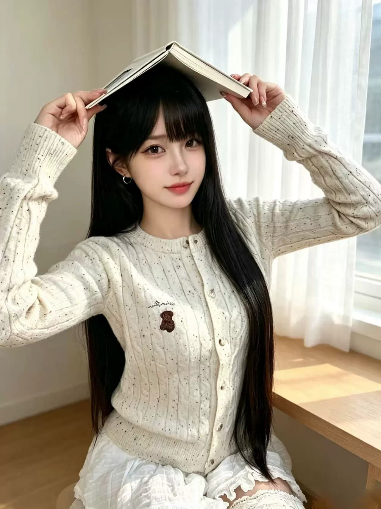 이른 가을 한 부서 학원 스타일 새로운 달콤함 연령 감소 쌀 화이트 스웨터 꽈배기 니트 오픈 가디건 여성 자수 맨위 재킷
