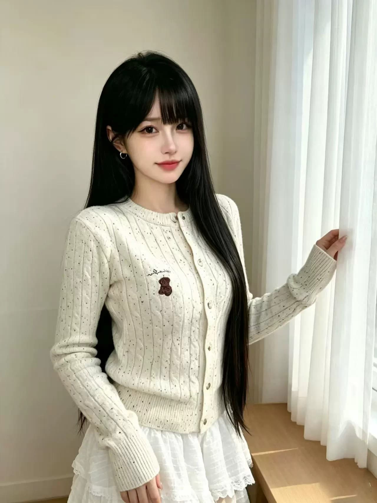 이른 가을 한 부서 학원 스타일 새로운 달콤함 연령 감소 쌀 화이트 스웨터 꽈배기 니트 오픈 가디건 여성 자수 맨위 재킷 이미지 3