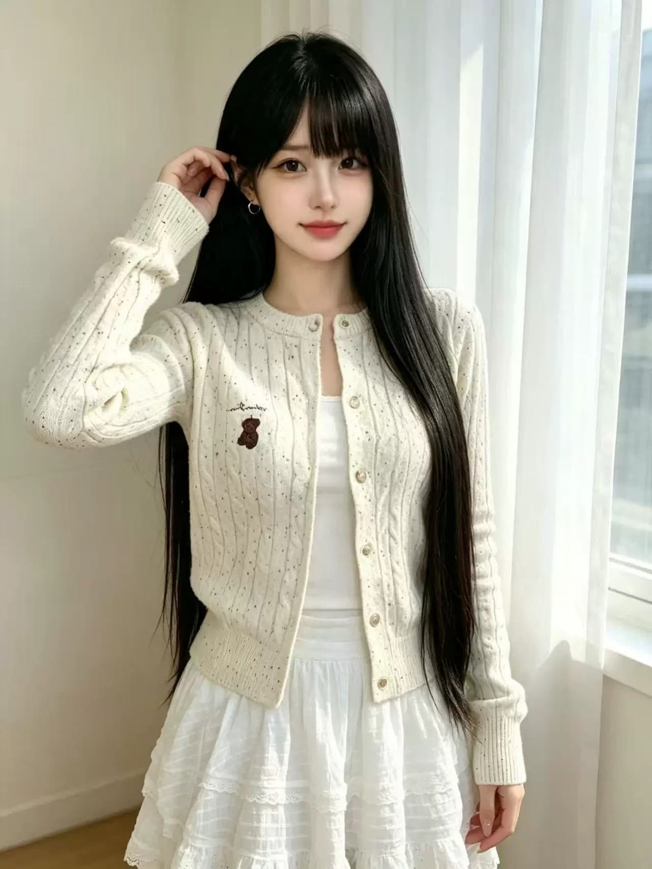 이른 가을 한 부서 학원 스타일 새로운 달콤함 연령 감소 쌀 화이트 스웨터 꽈배기 니트 오픈 가디건 여성 자수 맨위 재킷 상세 이미지 5