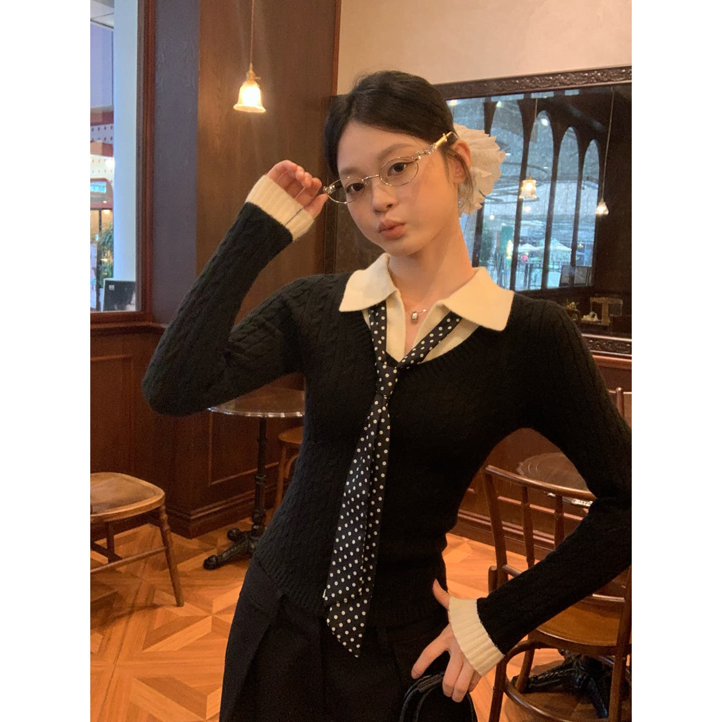 POLO 칼라 꽈배기 니트 스웨터 여성 가을 새로운 인사이드 가져 가라. 몸매 가꾸기 슬림해 보이는 디자인 센스 맨위 트렌디 이미지 2