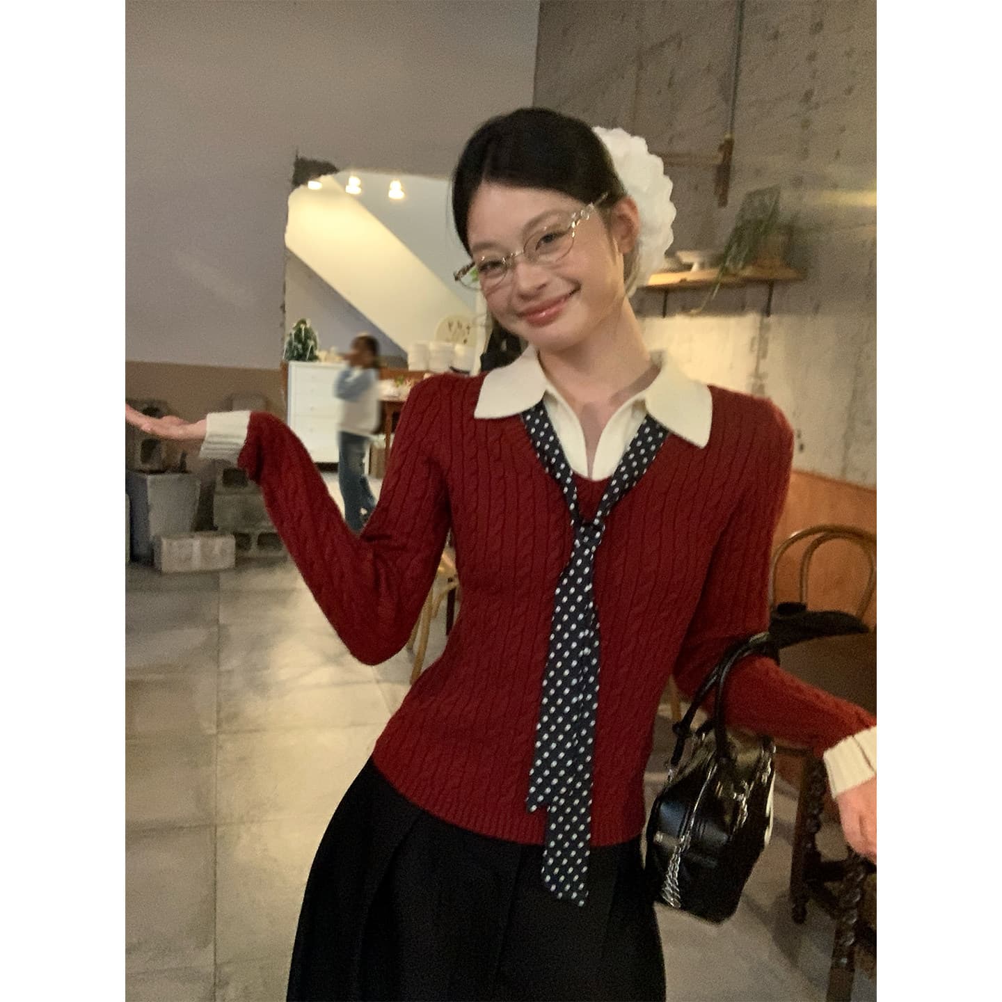 POLO 칼라 꽈배기 니트 스웨터 여성 가을 새로운 인사이드 가져 가라. 몸매 가꾸기 슬림해 보이는 디자인 센스 맨위 트렌디 이미지 3