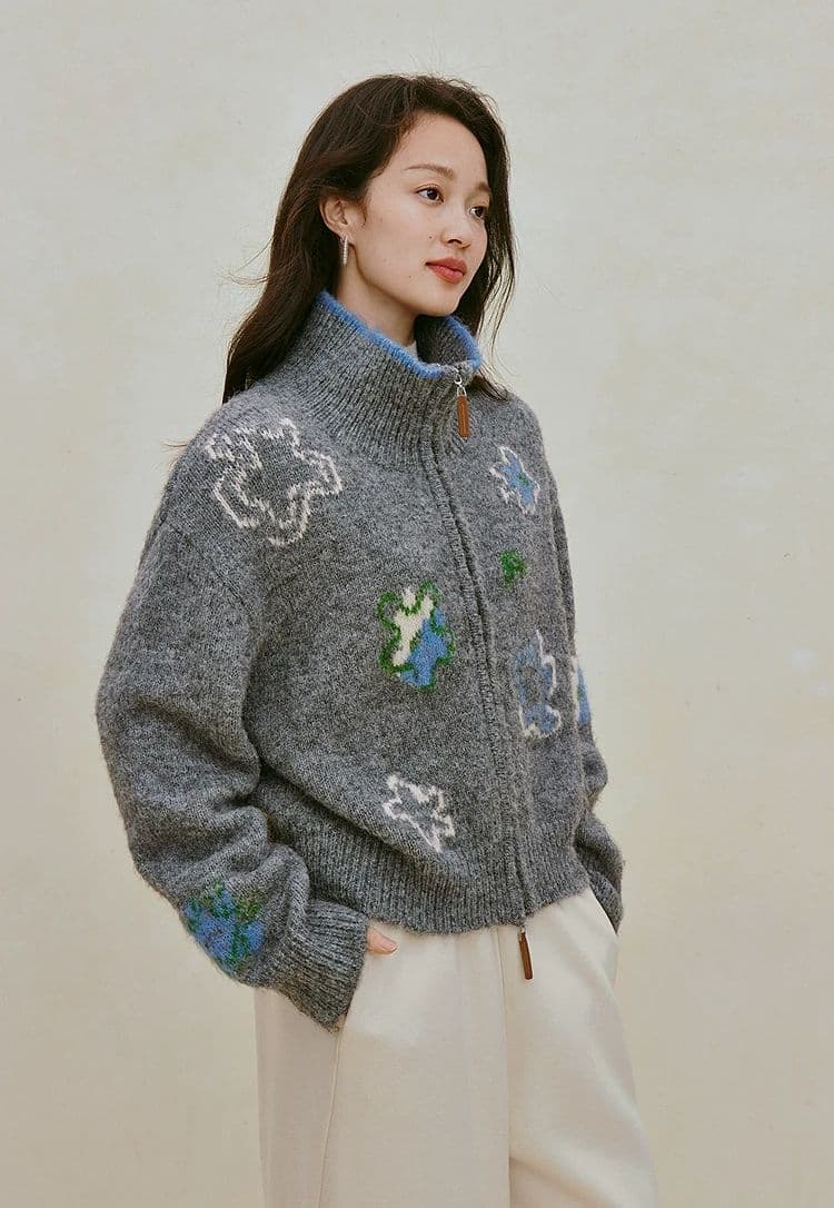 음과 남자 부드러운 찹쌀 터틀넥 자카드 양모 플리스 재킷 2026 가을 여성 의류 새로운 더블 머리 지퍼 보온 맨위 이미지 4