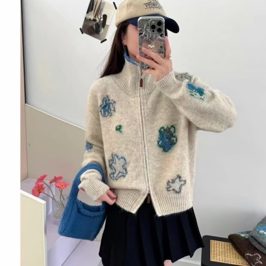 음과 남자 부드러운 찹쌀 터틀넥 자카드 양모 플리스 재킷 2026 가을 여성 의류 새로운 더블 머리 지퍼 보온 맨위 이미지 5