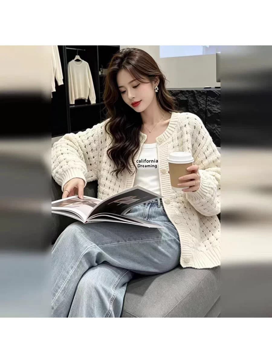 느긋한 바람 꽈배기 니트 오픈 가디건 여성 2026 가을 겨울 새로운 루즈핏 라운드 넥 긴팔 다용도 스웨터 코트 맨위 이미지 2