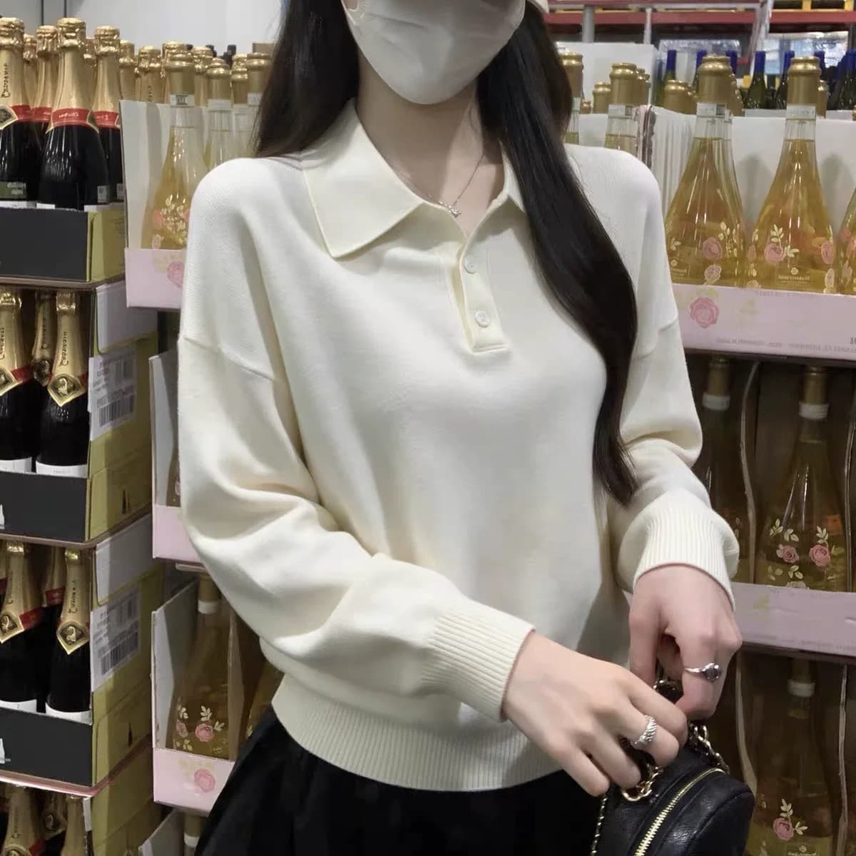 POLO 칼라 긴팔 스웨터 기초 폴로 칼라 긍정적 인 어깨 니트 스웨터 여성 가을 출퇴근 다용도 기초 섹션 풀오버 맨위 이미지 5