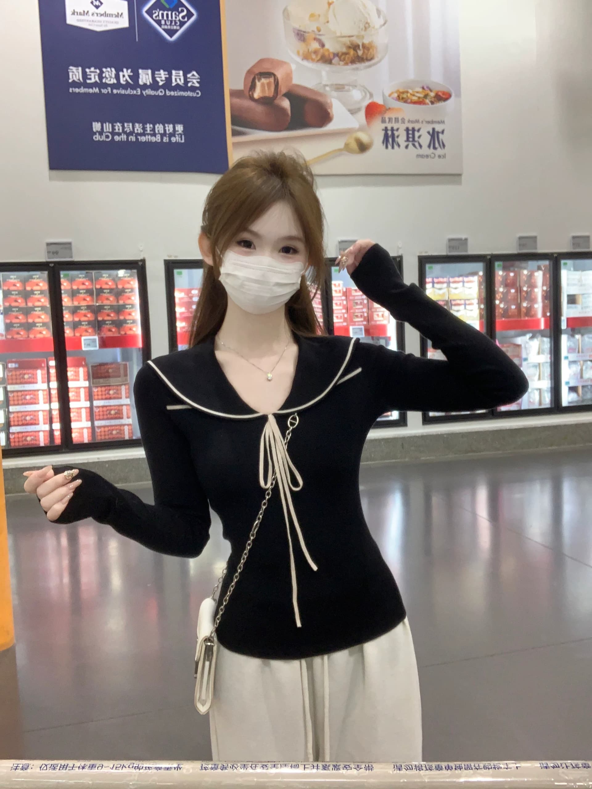 miu 부서 달콤한 스타일 베이비 칼라 디자인 센스 레이스업 긴팔 니트 맨위 여성 가을 겨울 몸매 가꾸기 슬림해 보이는 기본 셔츠 상세 이미지 25