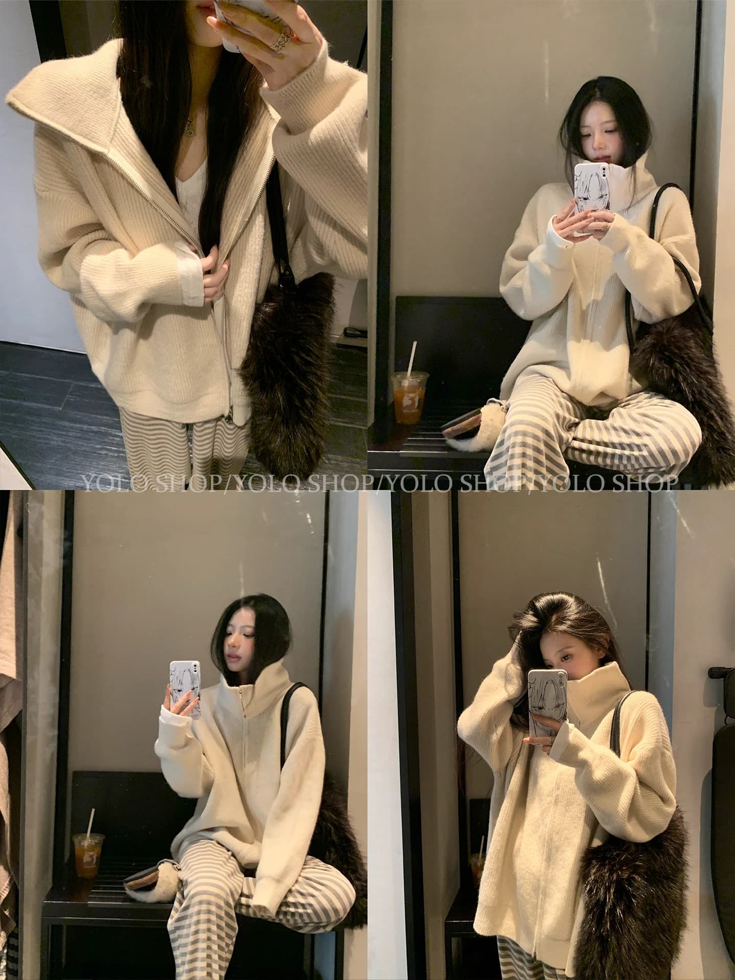 느긋한 느슨함 센스 빛 사람들 반하이넥 지퍼 니트 오픈 가디건 여성 가을 품격 스웨터 코트 이미지 2