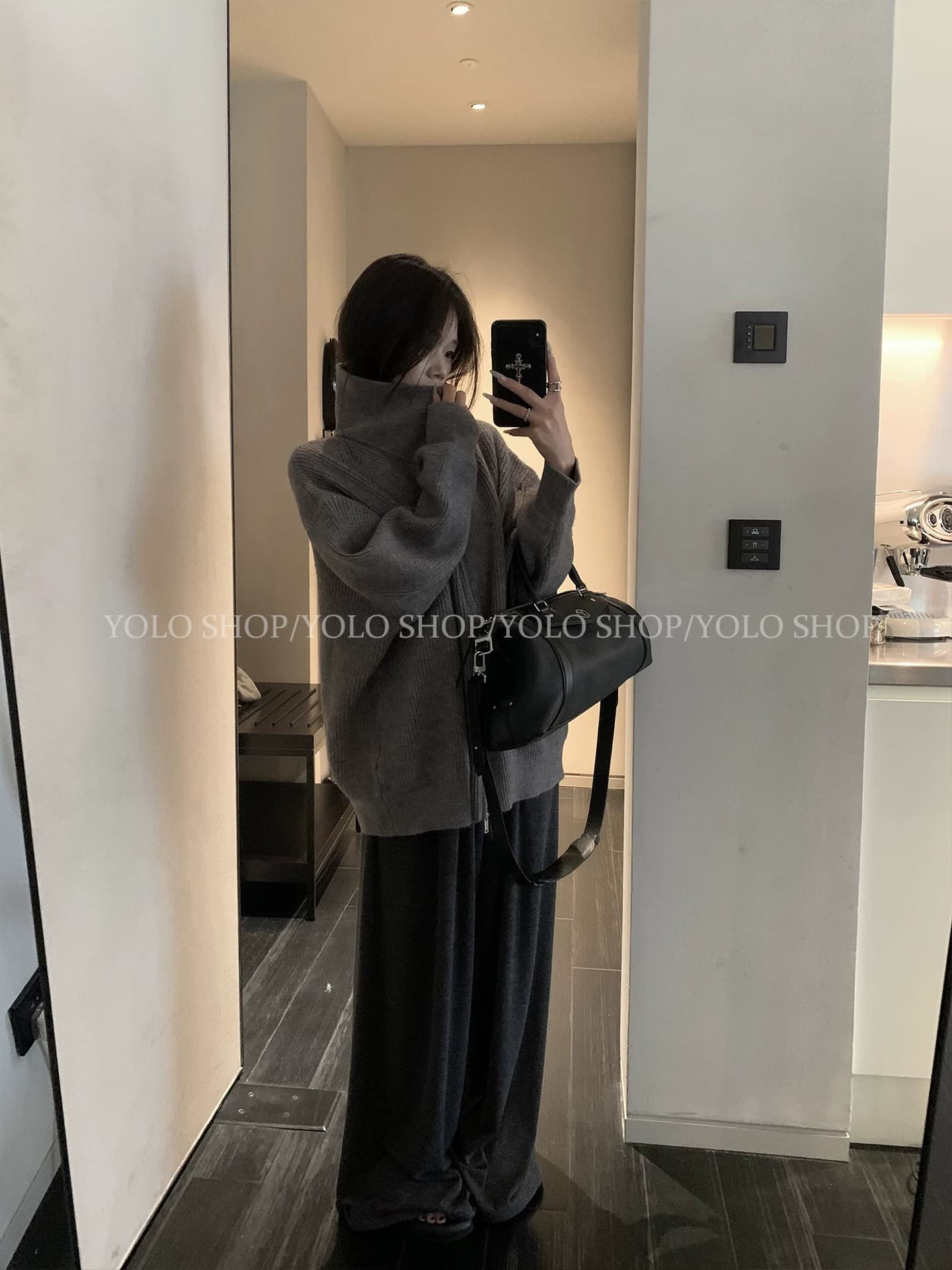 느긋한 느슨함 센스 빛 사람들 반하이넥 지퍼 니트 오픈 가디건 여성 가을 품격 스웨터 코트 이미지 4