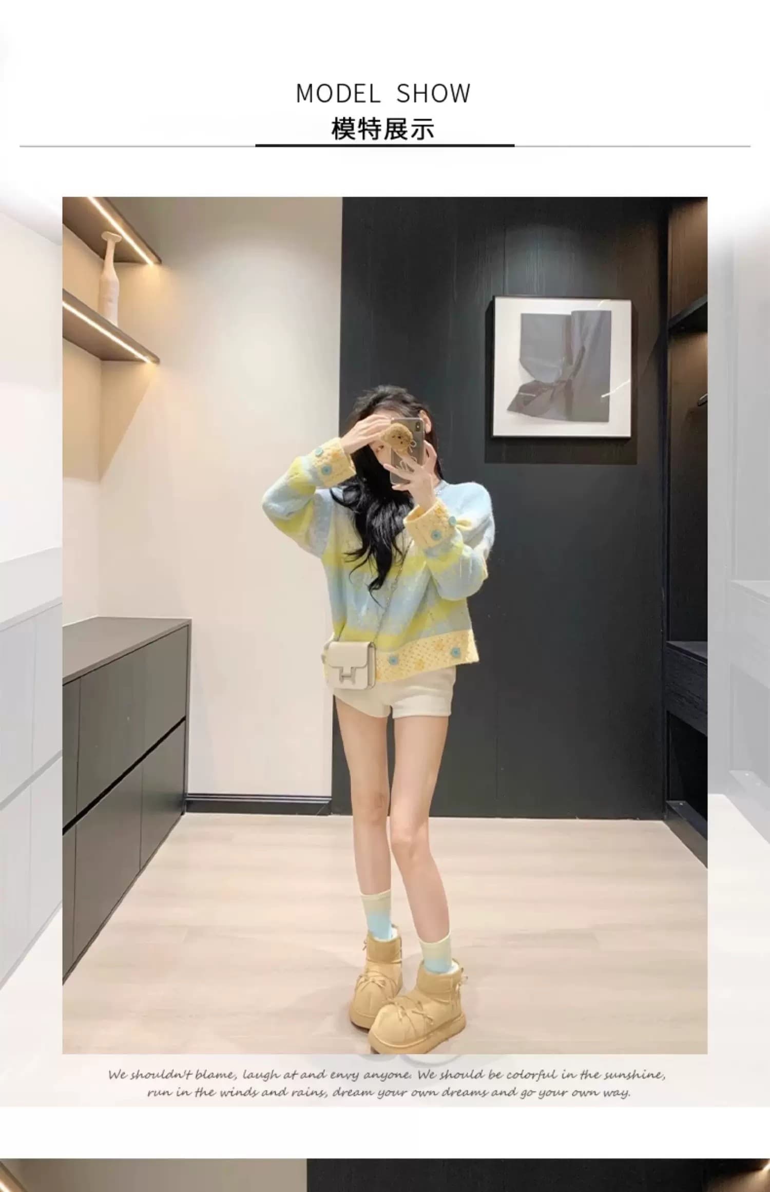 봄 가을 새로운 그라데이션 색상 라운드 넥 풀오버 스웨터 여자 재킷 작은 대중 디자인 센스 풀오버 외출용 맨위 상세 이미지 1