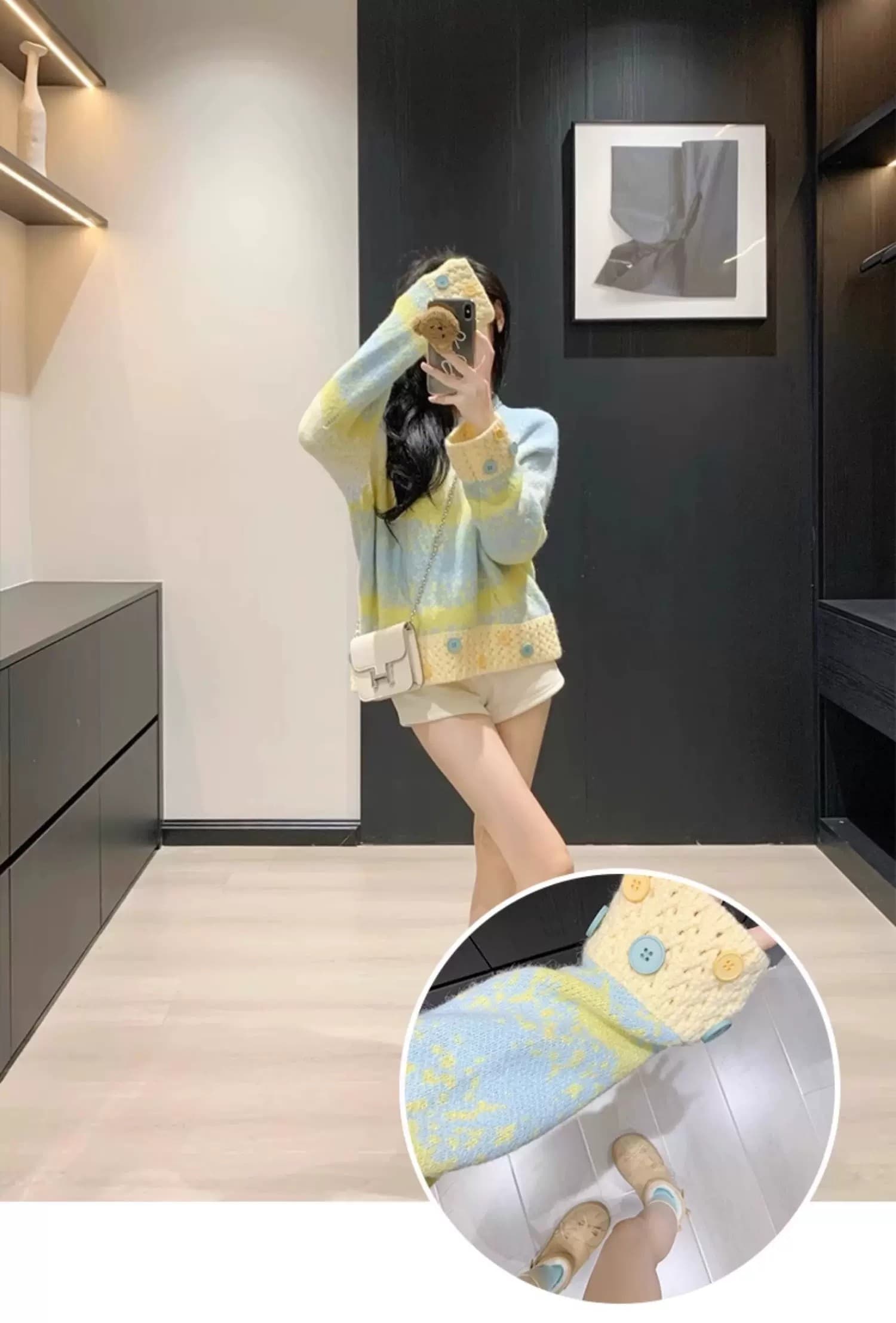 봄 가을 새로운 그라데이션 색상 라운드 넥 풀오버 스웨터 여자 재킷 작은 대중 디자인 센스 풀오버 외출용 맨위 상세 이미지 2