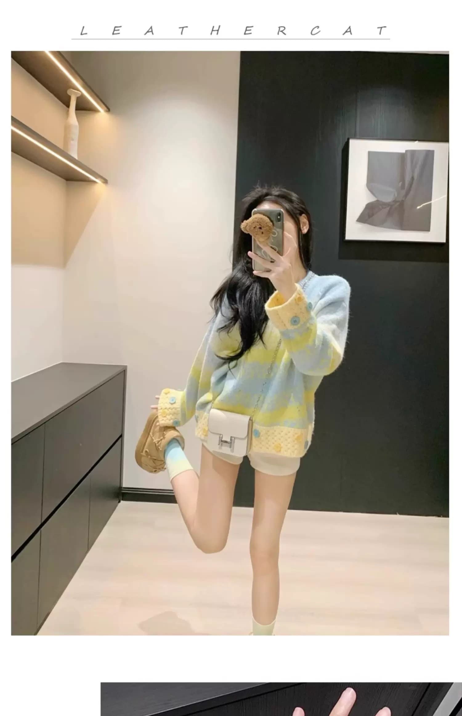 봄 가을 새로운 그라데이션 색상 라운드 넥 풀오버 스웨터 여자 재킷 작은 대중 디자인 센스 풀오버 외출용 맨위 상세 이미지 4