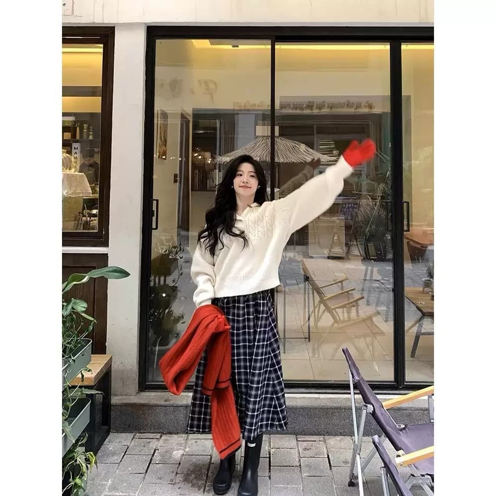 가을 새로운 레트로 크리스마스 소뿔 버클 후드 꽈배기 짜임 스웨터 상세 이미지 6