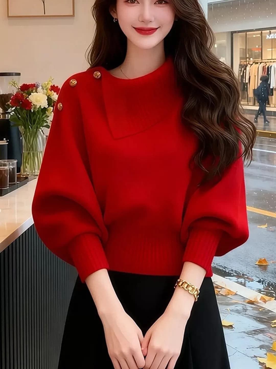 고급 센스 빛 요리 한 로얄 자매 착용 가져 가라. 부드러운 찹쌀 스웨터 여자 가을 겨울 새로운 고유 한 아름다운 허리 수축 쇼트 스타일 니트 맨위 이미지 3
