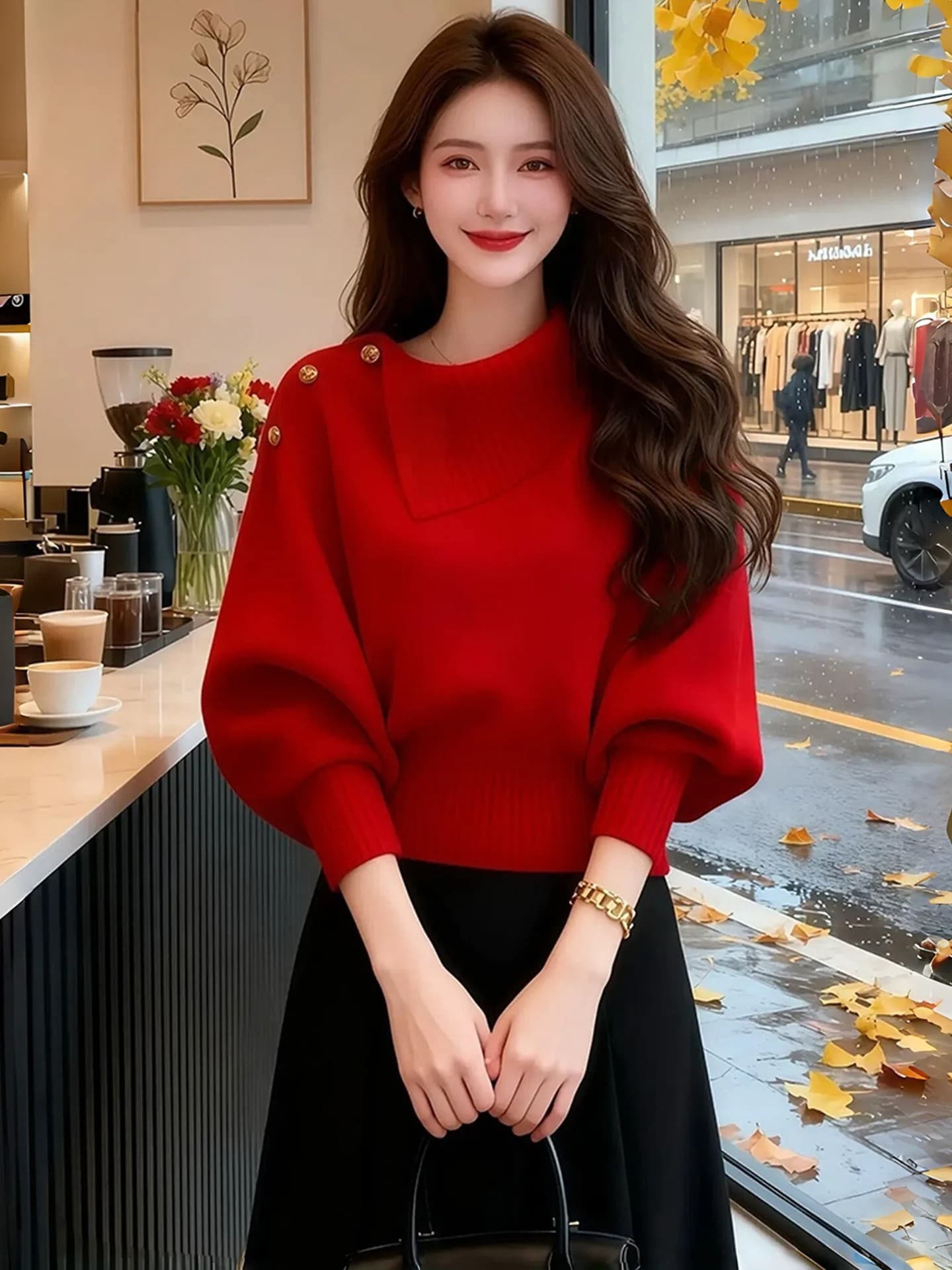 고급 센스 빛 요리 한 로얄 자매 착용 가져 가라. 부드러운 찹쌀 스웨터 여자 가을 겨울 새로운 고유 한 아름다운 허리 수축 쇼트 스타일 니트 맨위 상세 이미지 5
