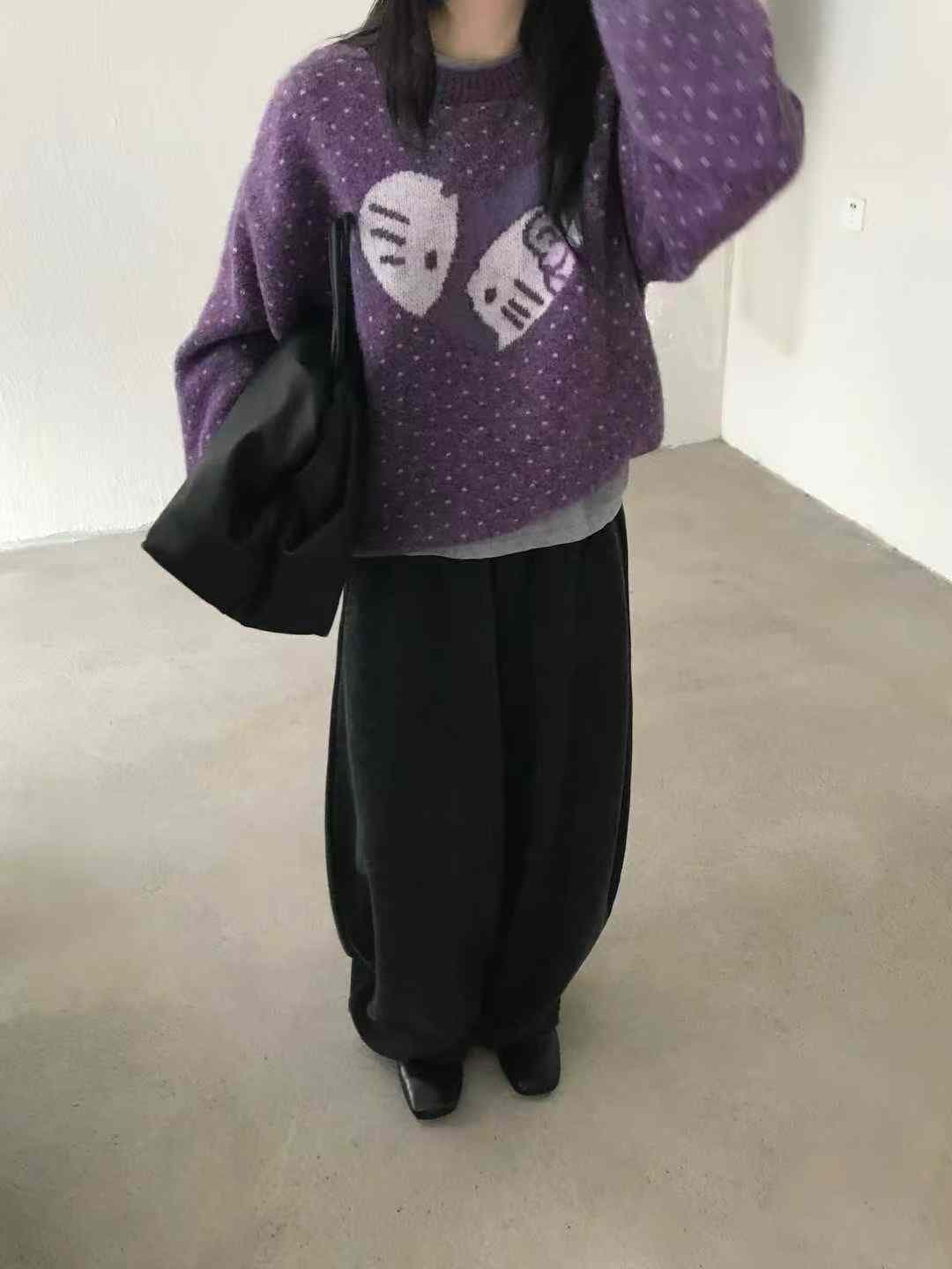 라운드 넥 동물 스웨터 여자 가을 겨울 니트 두꺼운 스타일 풀오버 느긋한 느슨함 센스 스웨터 상세 이미지 2