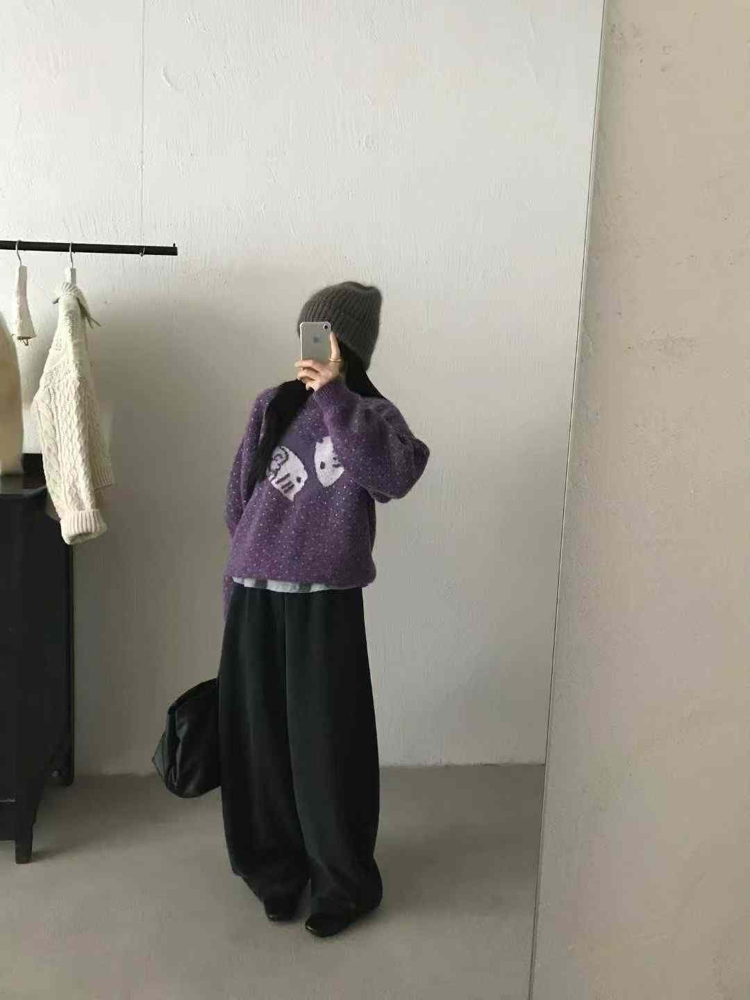 라운드 넥 동물 스웨터 여자 가을 겨울 니트 두꺼운 스타일 풀오버 느긋한 느슨함 센스 스웨터 상세 이미지 10