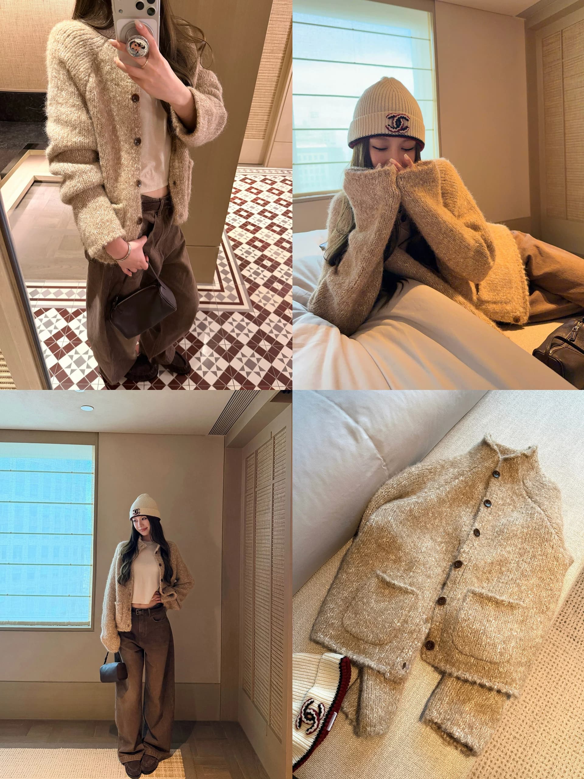 두꺼운 바늘 양모 가을 니트 오픈 가디건 꽃 실 스탠드 칼라 볼륨 측면 스웨터 여성 코트 이미지 3