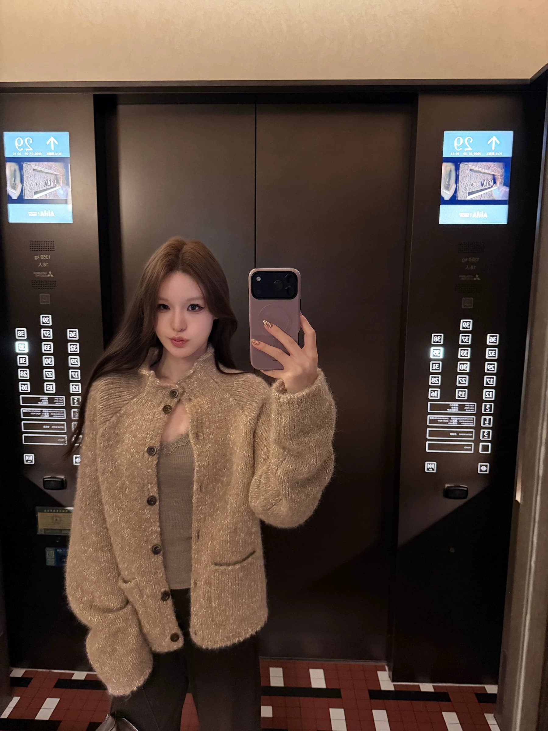 두꺼운 바늘 양모 가을 니트 오픈 가디건 꽃 실 스탠드 칼라 볼륨 측면 스웨터 여성 코트 상세 이미지 10