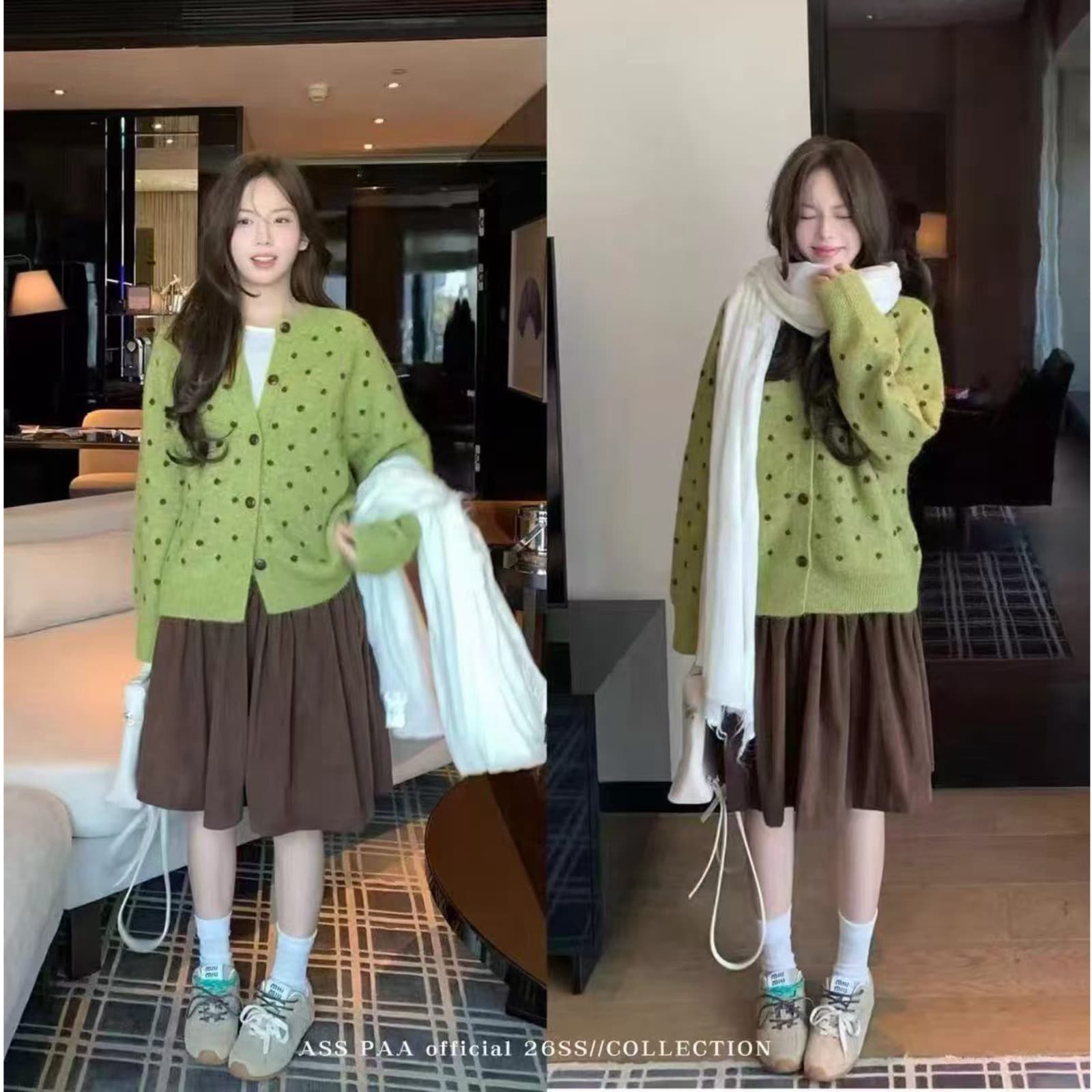라운드 넥 고급 센스 도트 무늬 니트 오픈 가디건 스웨터 코트 가을 착용 가져 가라. 새로운 긴팔 외부 잡아라. 의류 여성 이미지 4