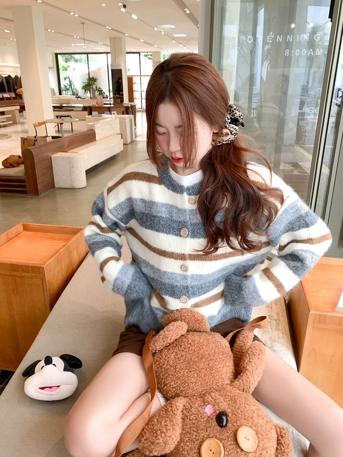 한 부서 회색 스트라이프 스웨터 오픈 가디건 여성 가을 겨울 새로운 루즈핏 느긋한 니트 재킷 맨위 겨울 이미지 2