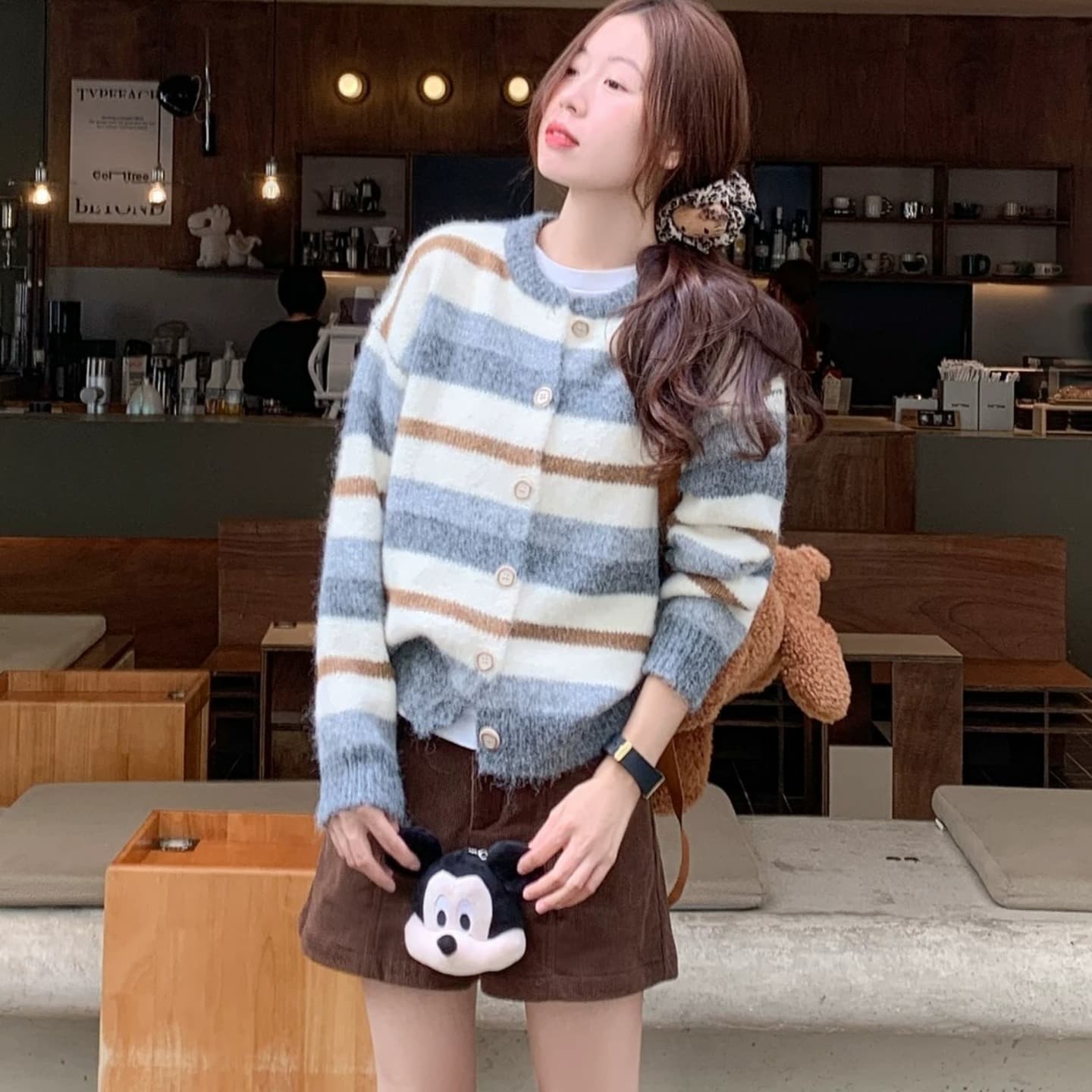 한 부서 회색 스트라이프 스웨터 오픈 가디건 여성 가을 겨울 새로운 루즈핏 느긋한 니트 재킷 맨위 겨울 이미지 6
