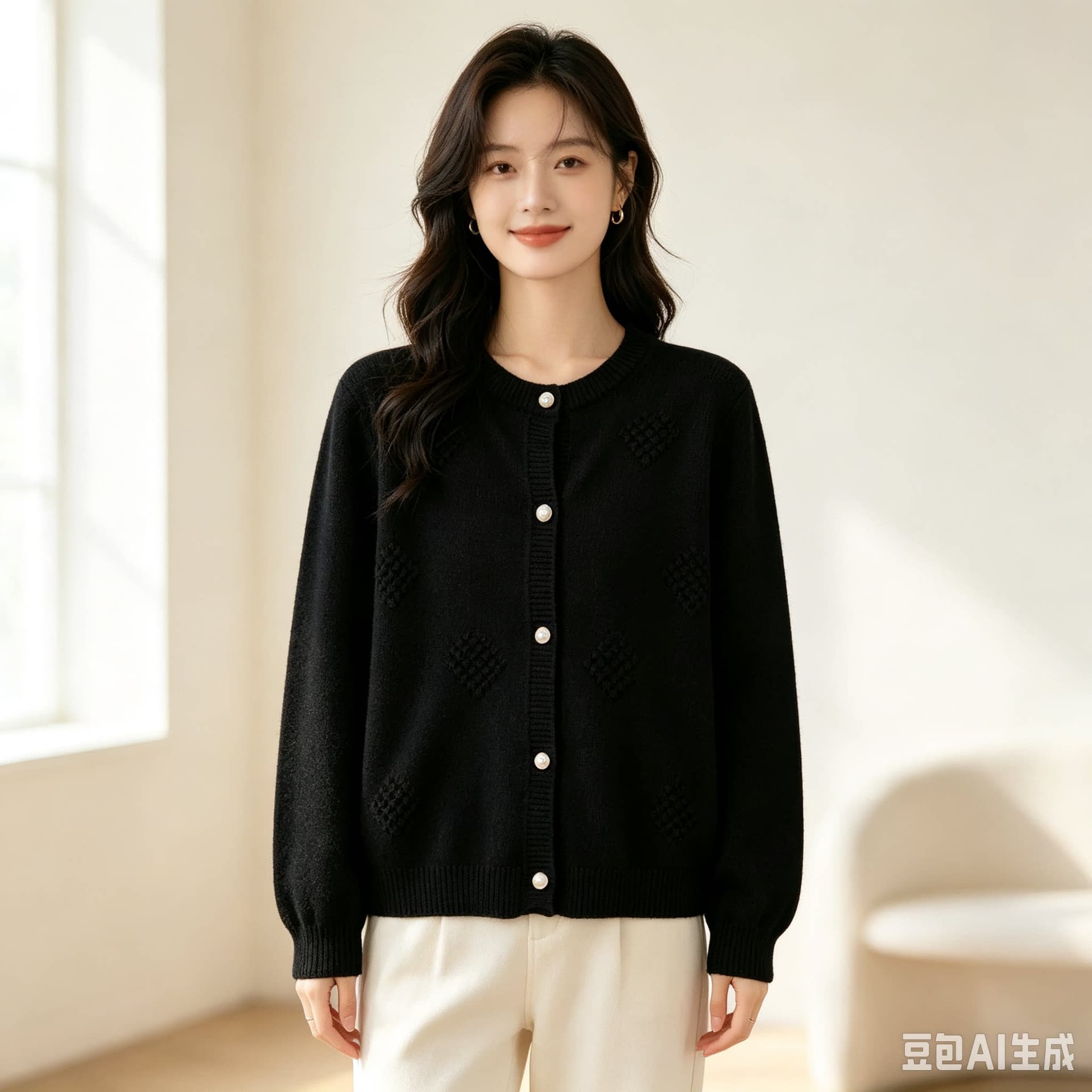 새로운 패션 다용도 작은 샤넬 스타일 자카드 라운드 넥 스웨터 니트 오픈 가디건 여성 레저 니트 스웨터 루즈핏 재킷 이미지 5