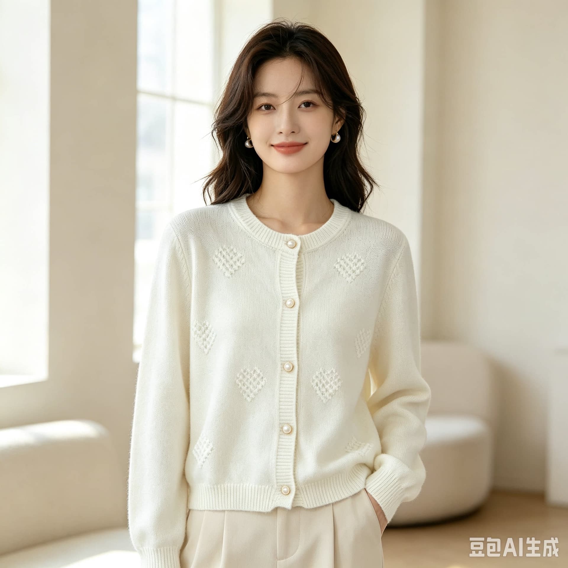 새로운 패션 다용도 작은 샤넬 스타일 자카드 라운드 넥 스웨터 니트 오픈 가디건 여성 레저 니트 스웨터 루즈핏 재킷 상세 이미지 1