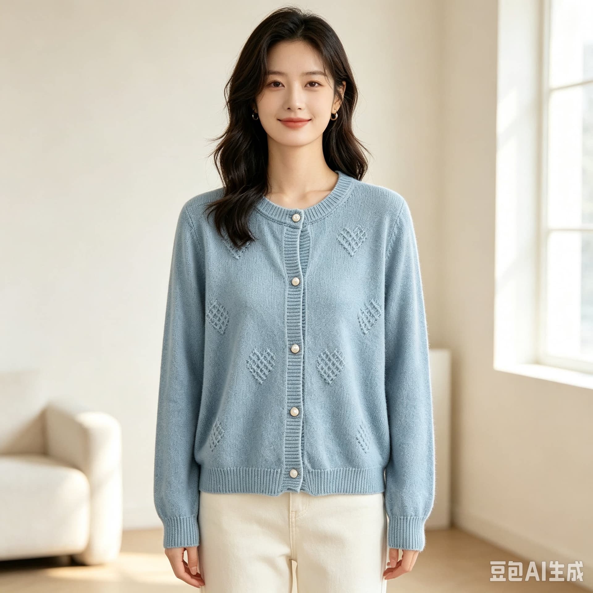 새로운 패션 다용도 작은 샤넬 스타일 자카드 라운드 넥 스웨터 니트 오픈 가디건 여성 레저 니트 스웨터 루즈핏 재킷 상세 이미지 3