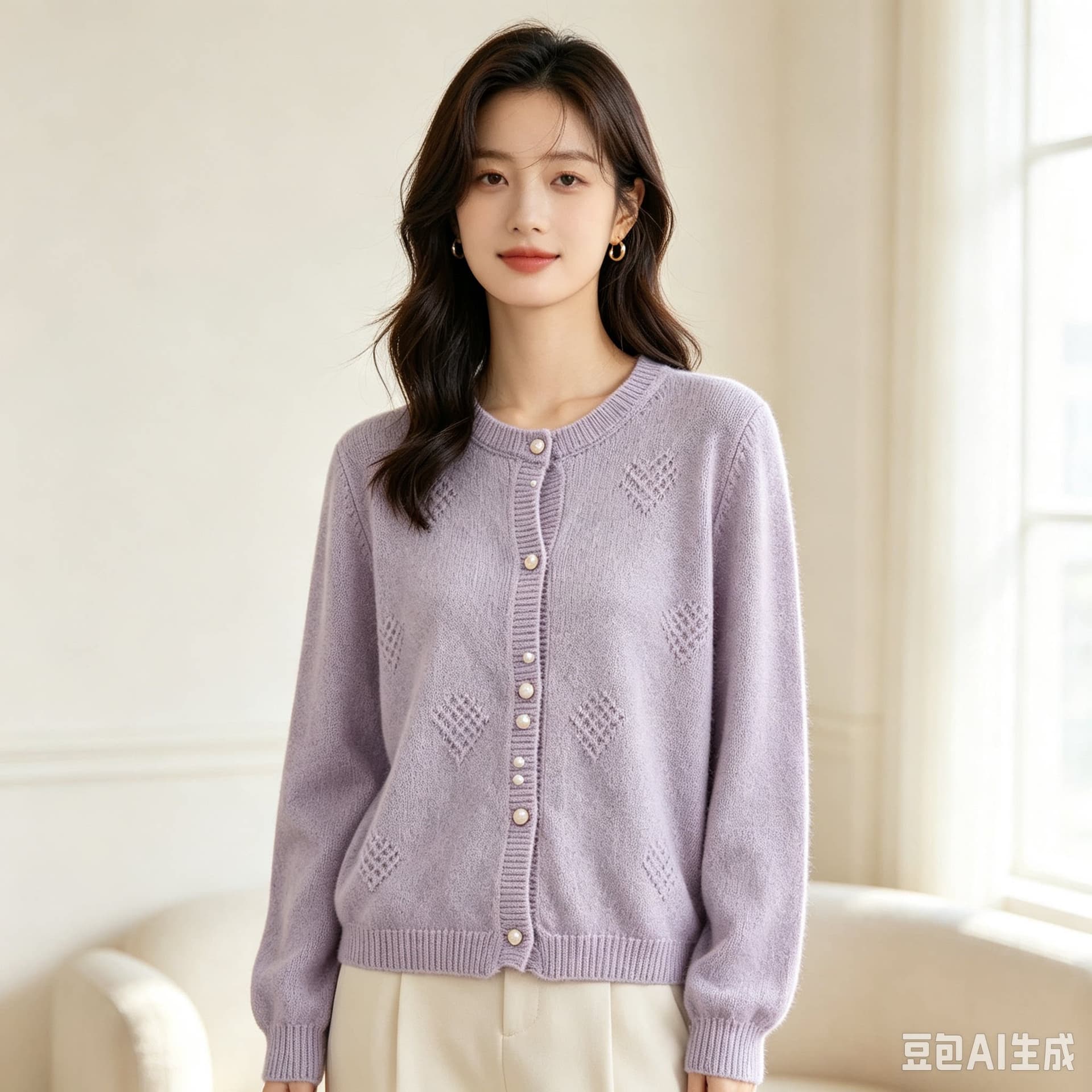새로운 패션 다용도 작은 샤넬 스타일 자카드 라운드 넥 스웨터 니트 오픈 가디건 여성 레저 니트 스웨터 루즈핏 재킷 상세 이미지 4