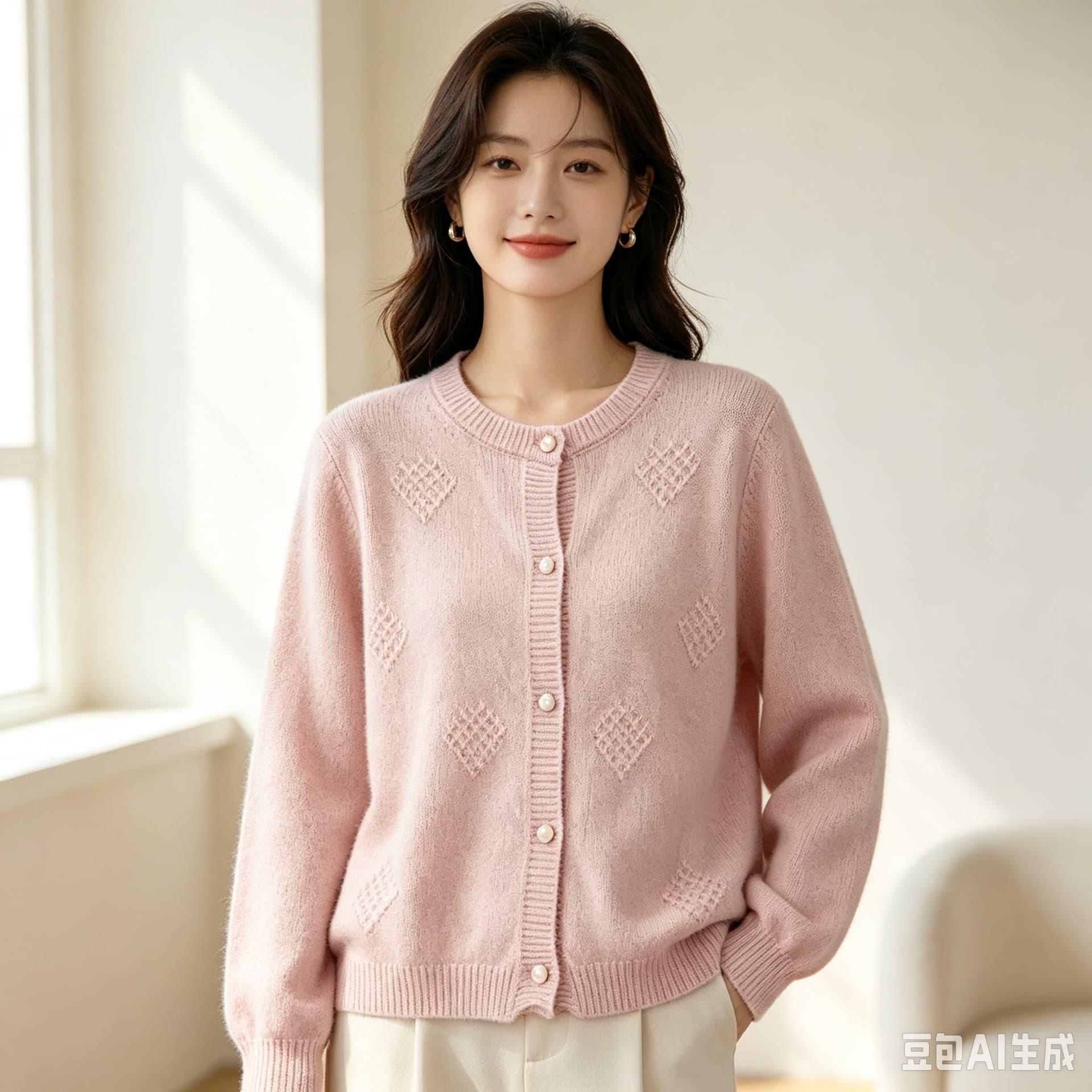 새로운 패션 다용도 작은 샤넬 스타일 자카드 라운드 넥 스웨터 니트 오픈 가디건 여성 레저 니트 스웨터 루즈핏 재킷 상세 이미지 6