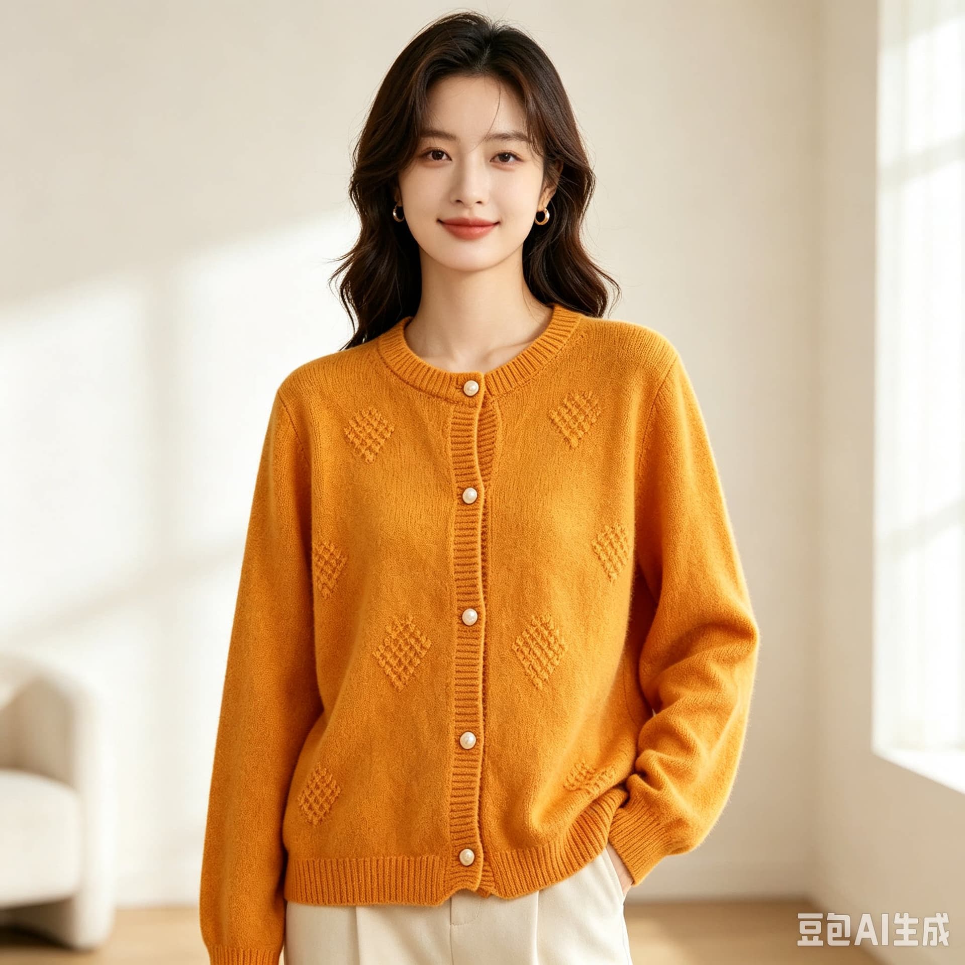 새로운 패션 다용도 작은 샤넬 스타일 자카드 라운드 넥 스웨터 니트 오픈 가디건 여성 레저 니트 스웨터 루즈핏 재킷 상세 이미지 7