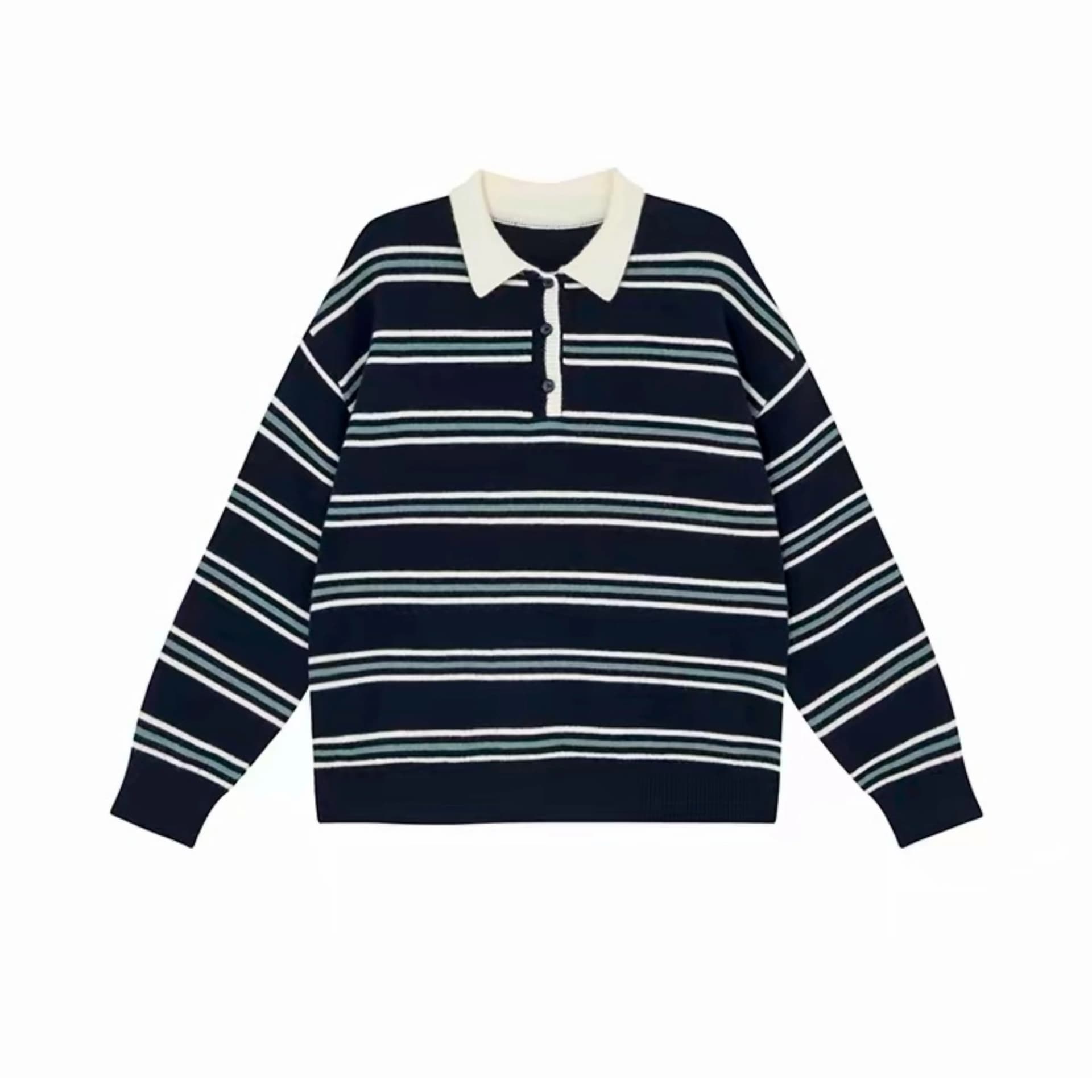 레트로 POLO 칼라 배색 스트라이프 스웨터 여자 봄 가을 새로운 부드러운 찹쌀 풀오버 니트 맨위 이미지 5