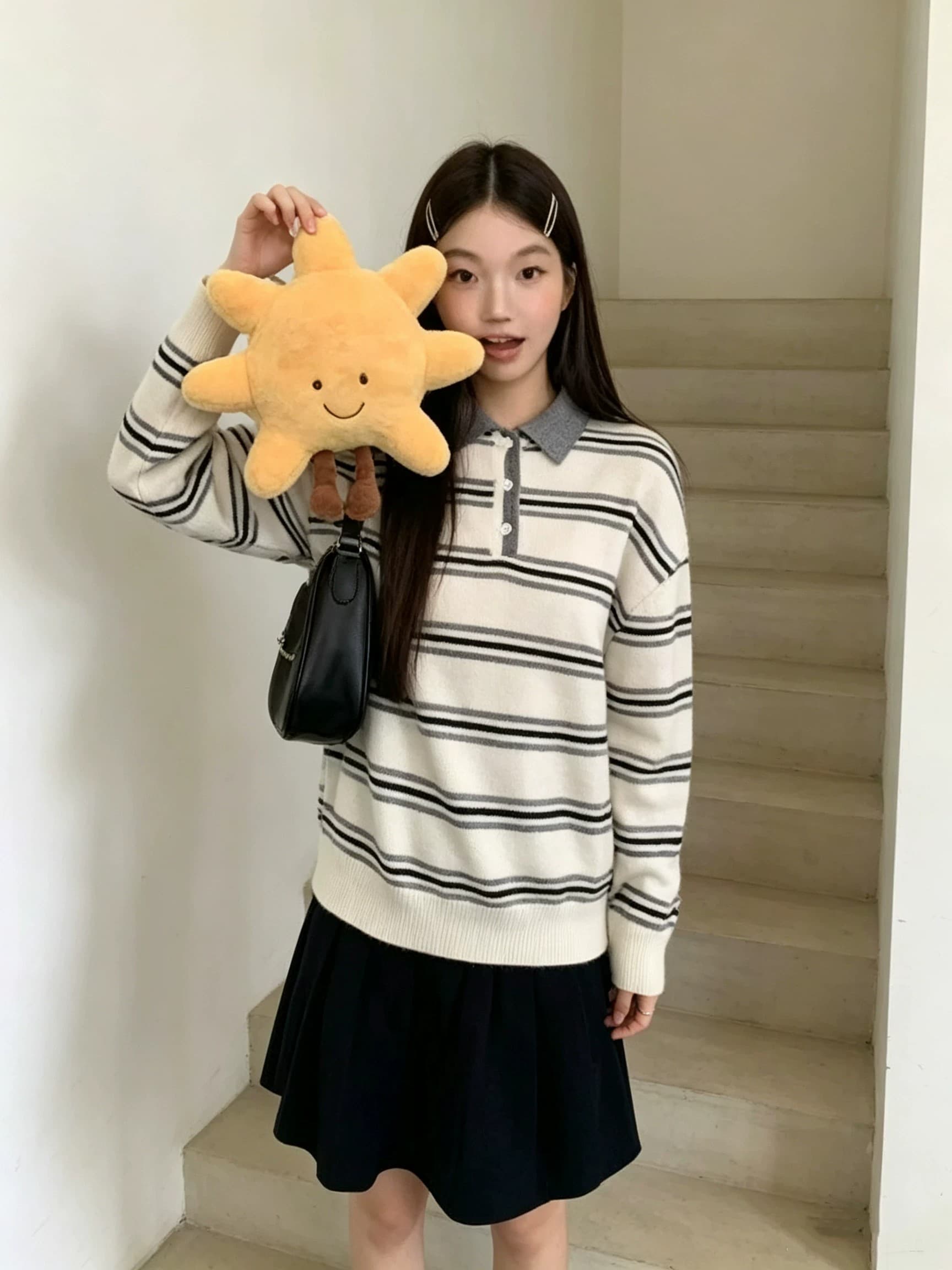 레트로 POLO 칼라 배색 스트라이프 스웨터 여자 봄 가을 새로운 부드러운 찹쌀 풀오버 니트 맨위 상세 이미지 4