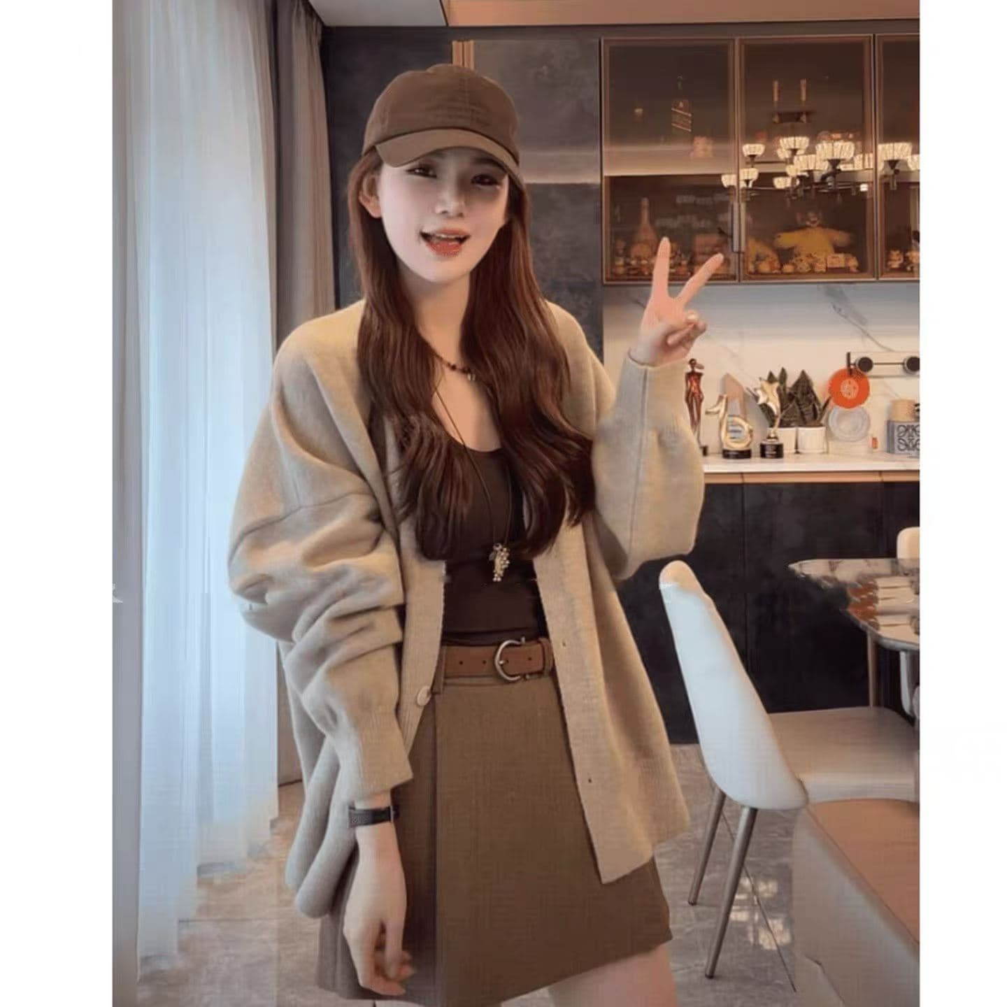 이른 가을 새로운 느긋한 바람 루즈핏 스웨터 니트 오픈 가디건 여성 코트 한 부서 밑단 트임 자수 다용도 맨위 이미지 4