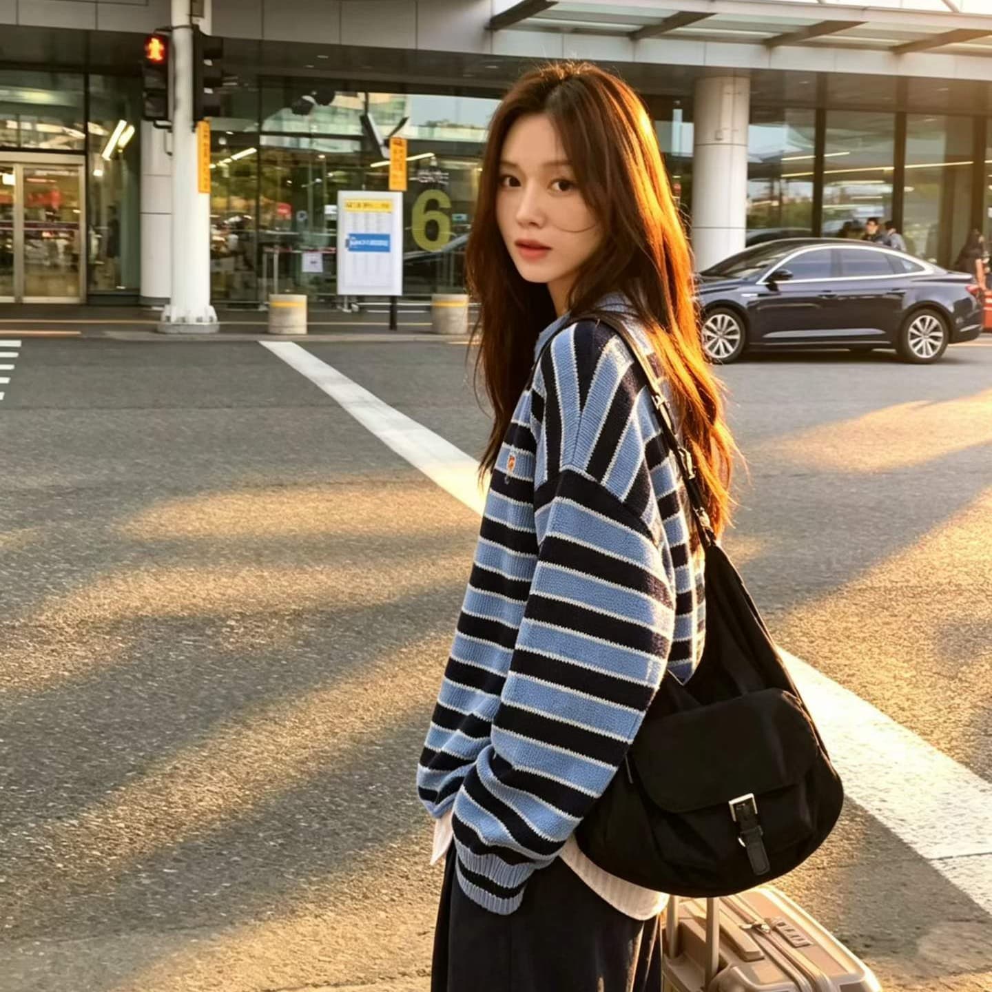 2026 가을 새로운 한국 스타일 패션 슬림해 보이는 캐주얼 루즈핏 라운드 넥 스트라이프 긴팔 스웨터 여성 셔츠 여성 이미지 5