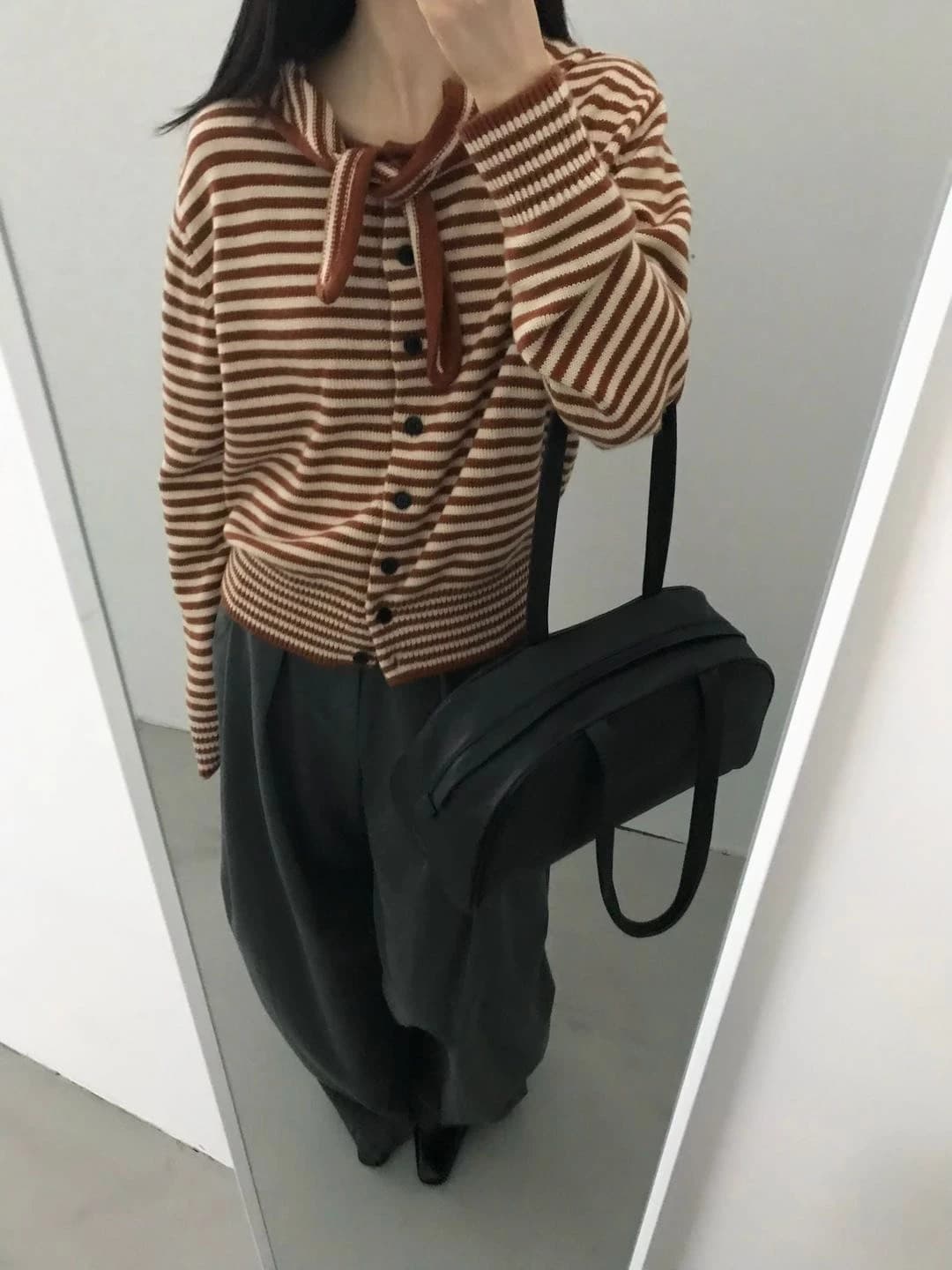 한 부서 가을 겨울 배색 수평 줄무늬 레이스업 후드 느긋한 출퇴근 니트 오픈 가디건 여성 재킷 트렌디 이미지 4
