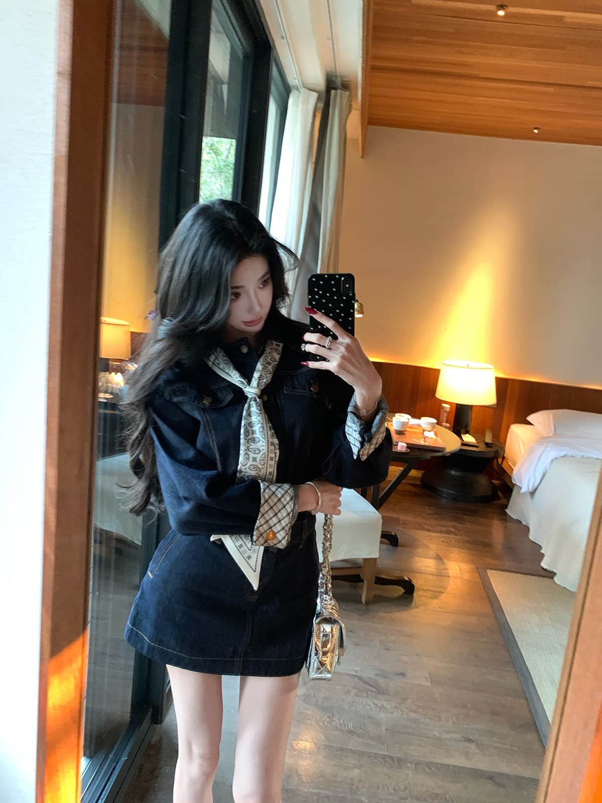 barb chill 워싱 데님 드레스 미니 스커트 여성 이른 봄 신년 로브 허리 수축 레트로 긴팔 셔츠 드레스 상세 이미지 15