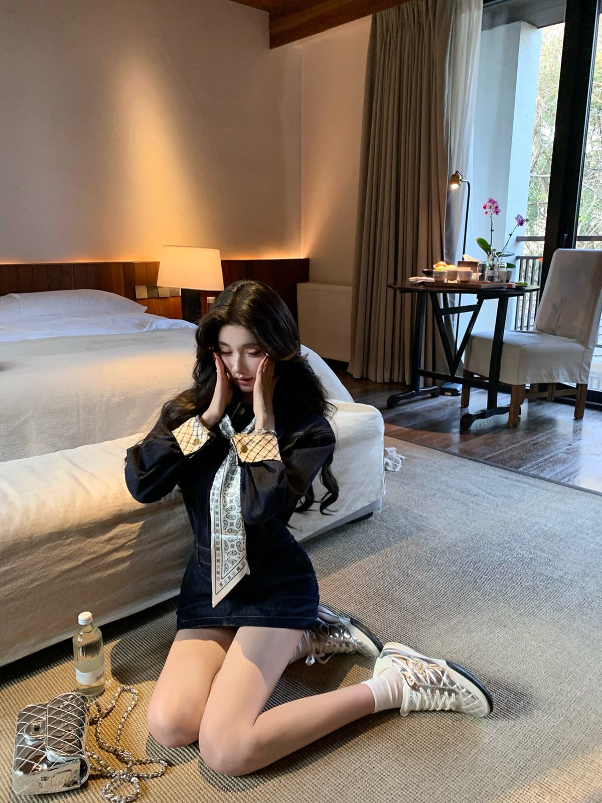 barb chill 워싱 데님 드레스 미니 스커트 여성 이른 봄 신년 로브 허리 수축 레트로 긴팔 셔츠 드레스 상세 이미지 16