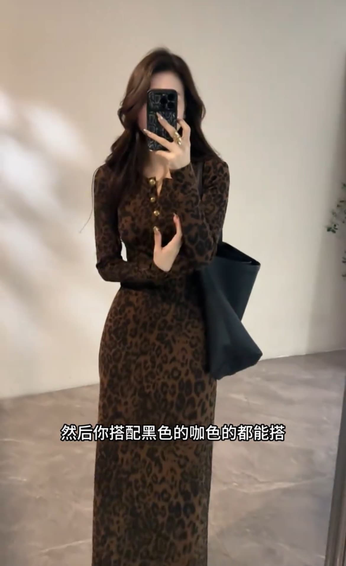 유럽 상품 레트로 레오파드 무늬 금속 버클 슬림해 보이는 두꺼운 여성 드레스 가을 겨울 새로운 외국 가스 다용도 기본 스커트 롱 스커트 상세 이미지 13