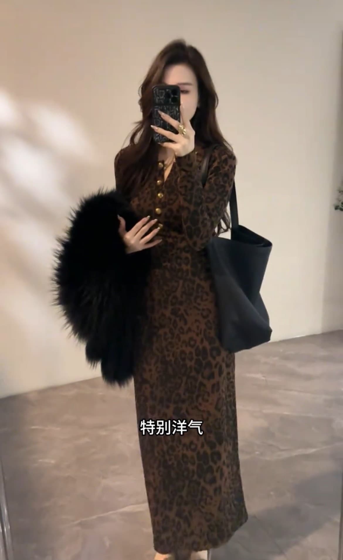 유럽 상품 레트로 레오파드 무늬 금속 버클 슬림해 보이는 두꺼운 여성 드레스 가을 겨울 새로운 외국 가스 다용도 기본 스커트 롱 스커트 상세 이미지 16